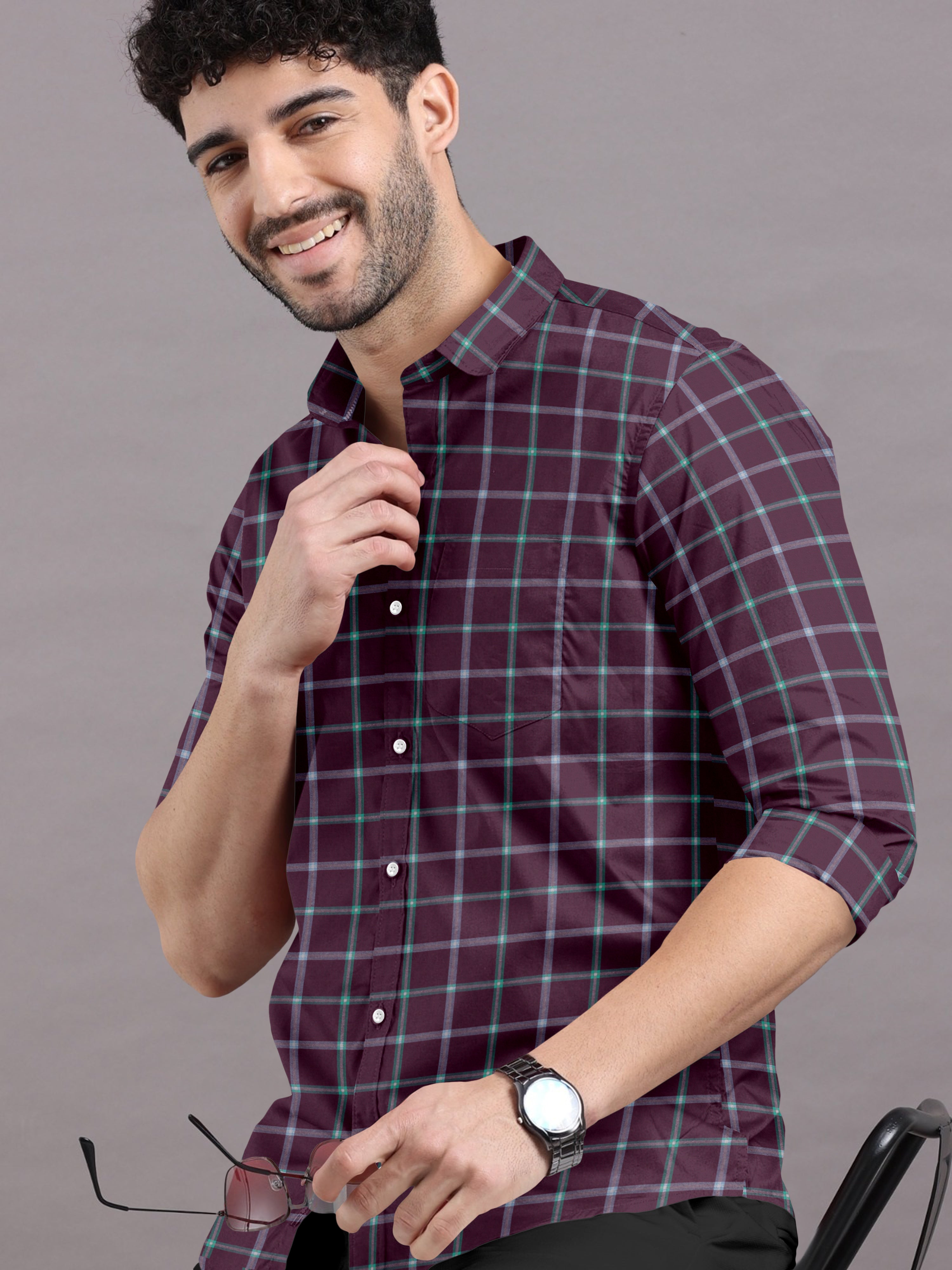 Appealing Maroon Chequered Shirt