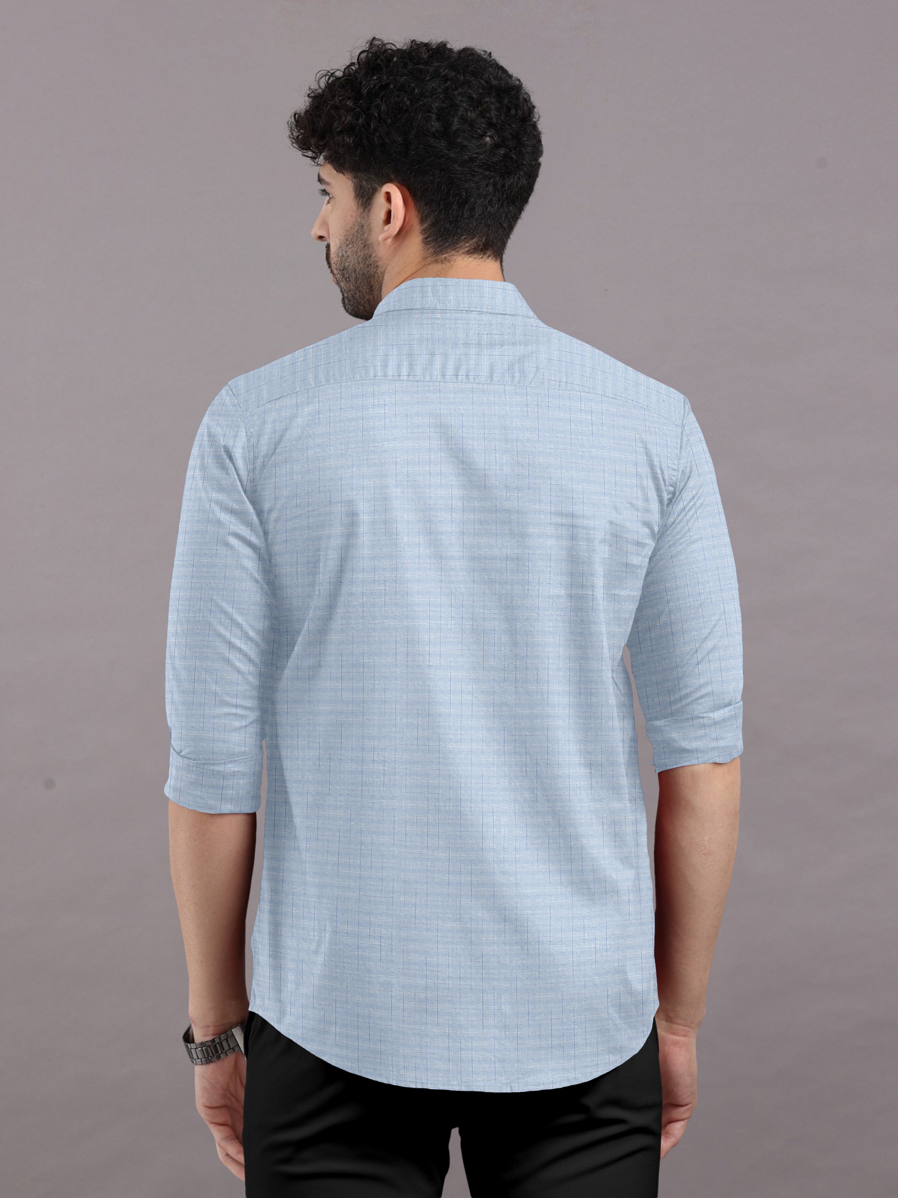 Dusty Blue Plain Shirt Collar