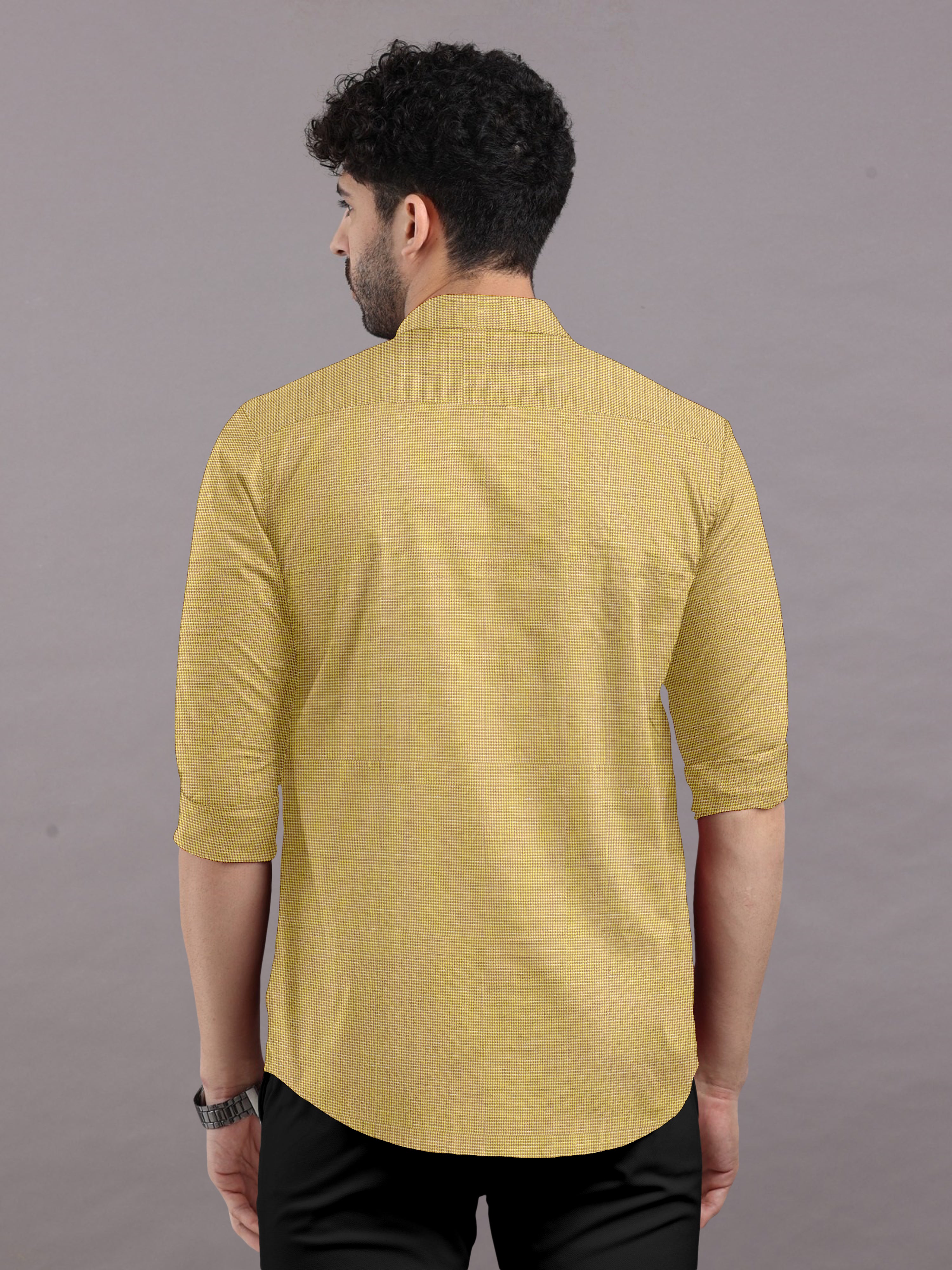 Dusty Gold With  Printed Micro Checks Shirt