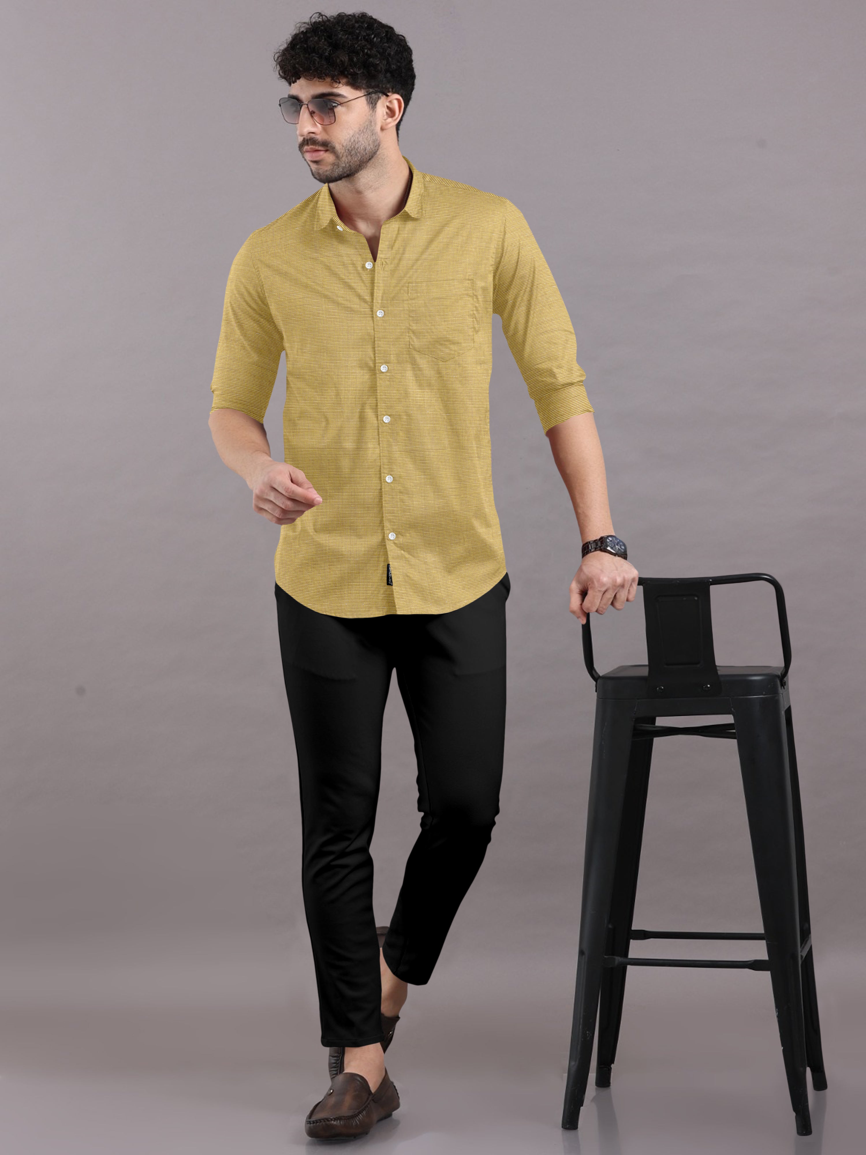 Dusty Gold With  Printed Micro Checks Shirt