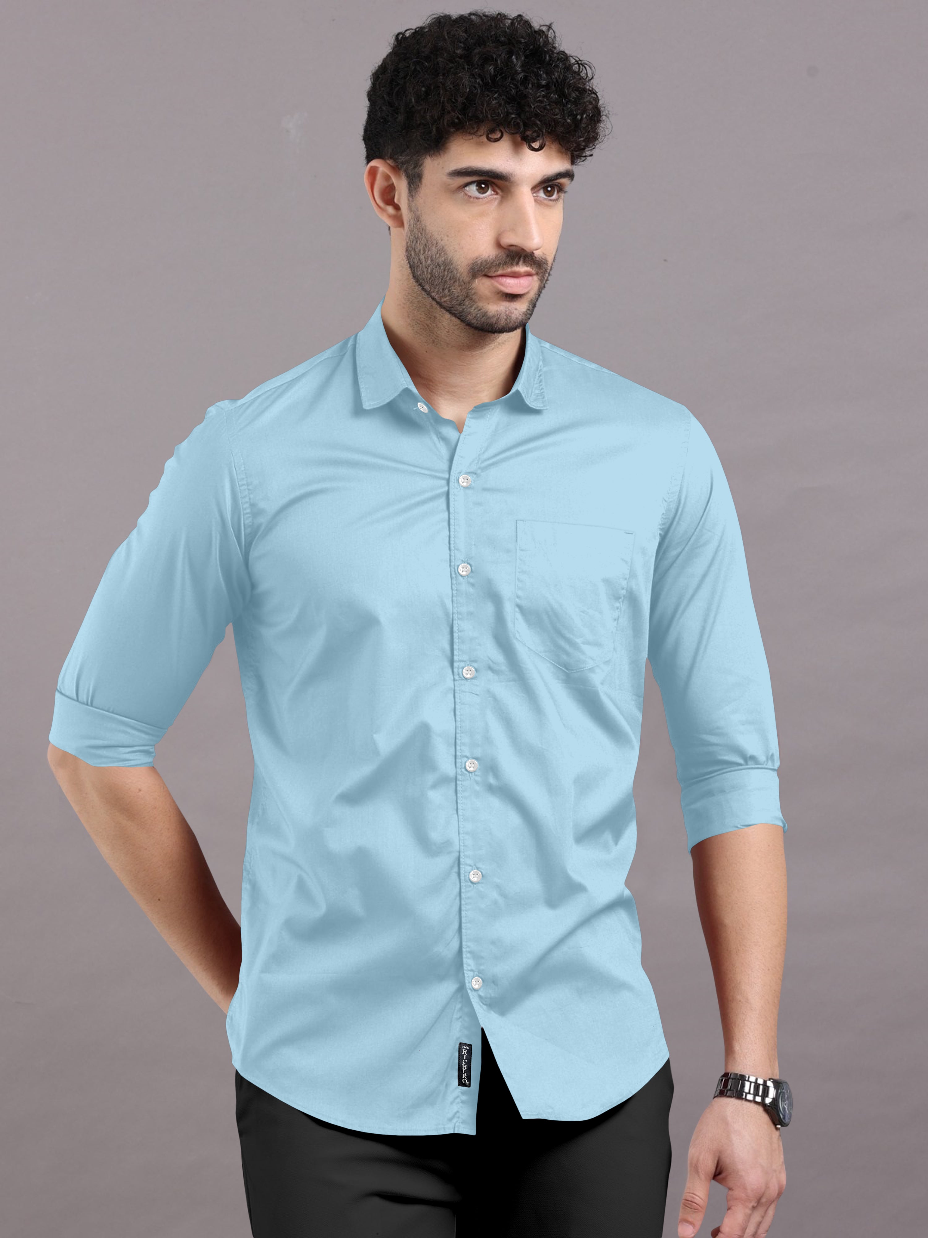 Plain Cotton Formal Aqua Blue Shirt for Men Buy at The Richero