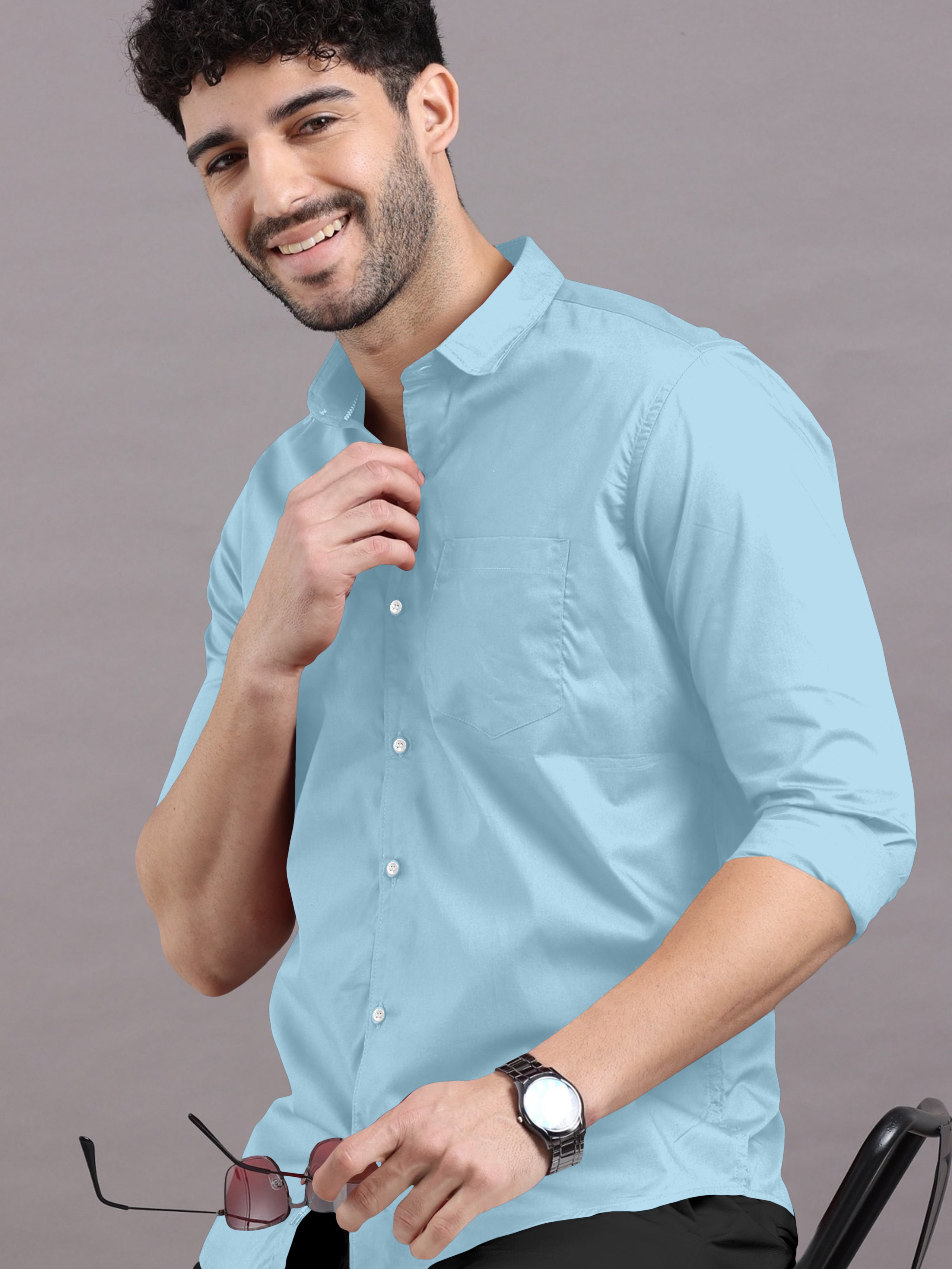 Cool Aqua Blue Plain Shirt