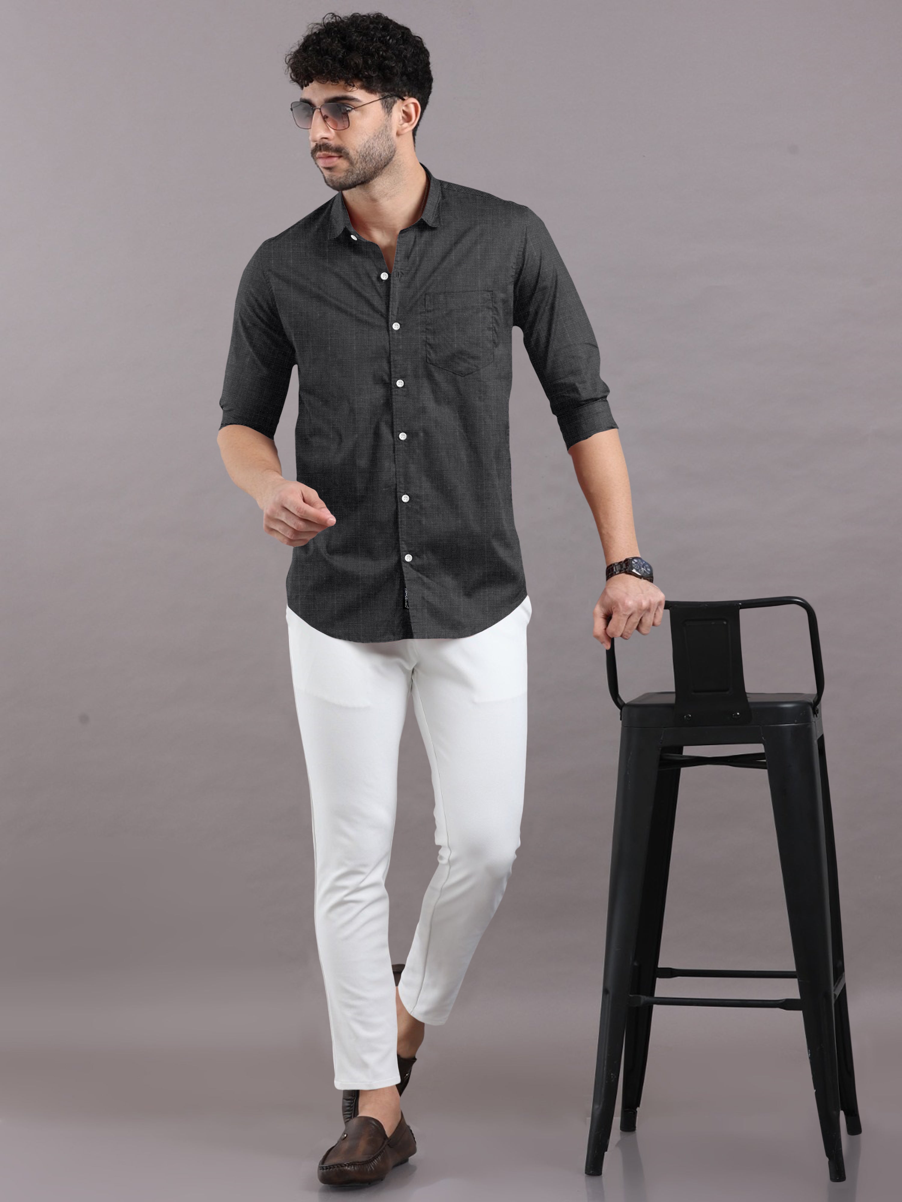 Plain Black Cotton Shirt