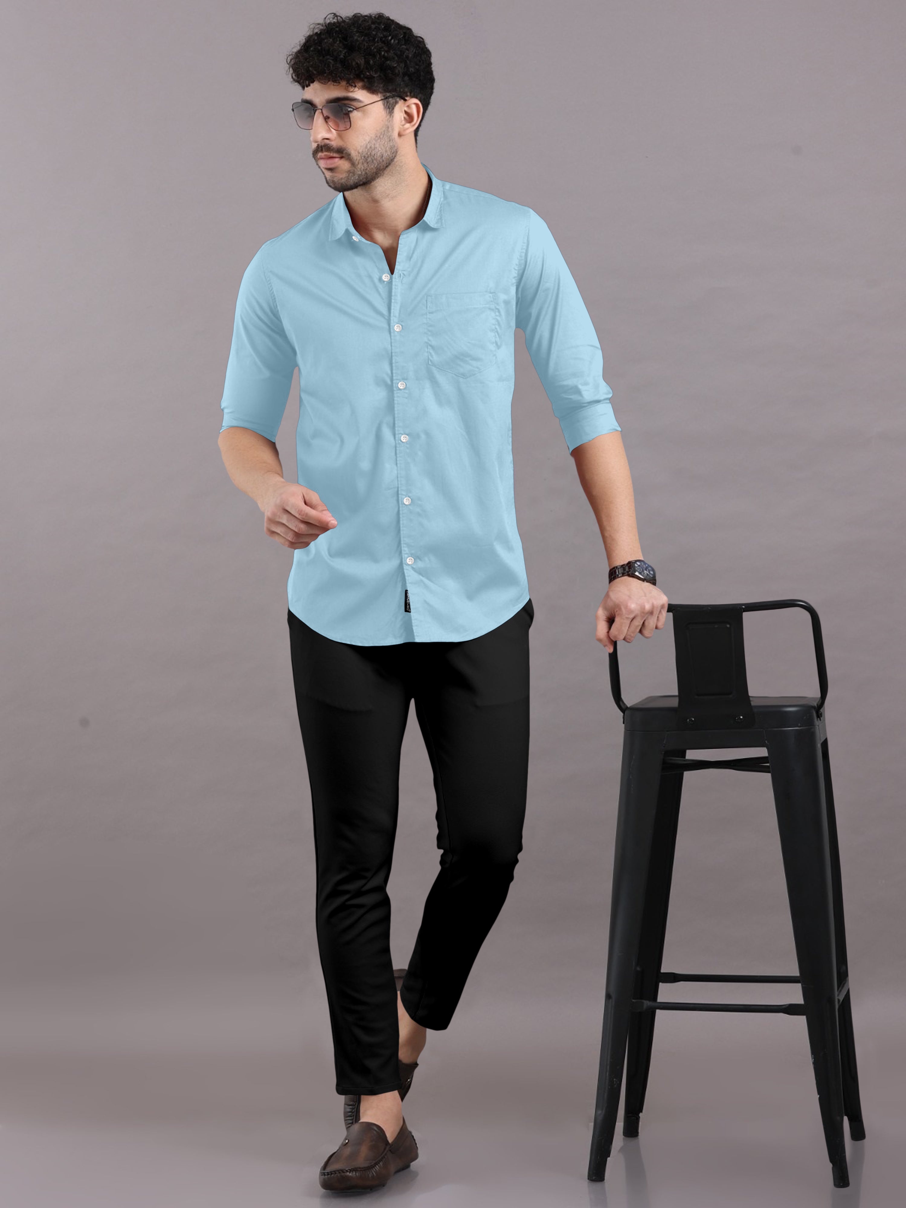 Cool Aqua Blue Plain Shirt