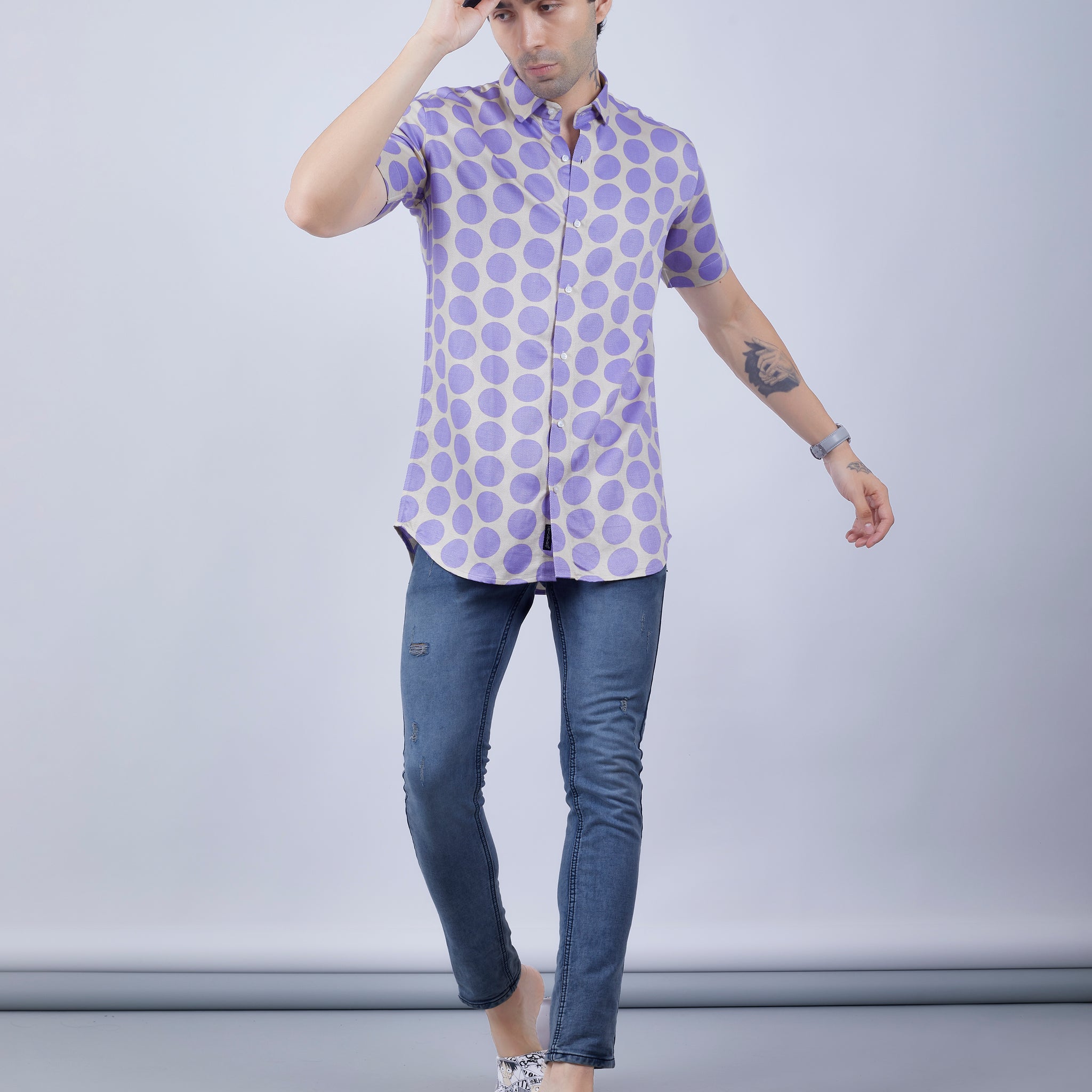 Lavender Dots Half Sleeve Shirt