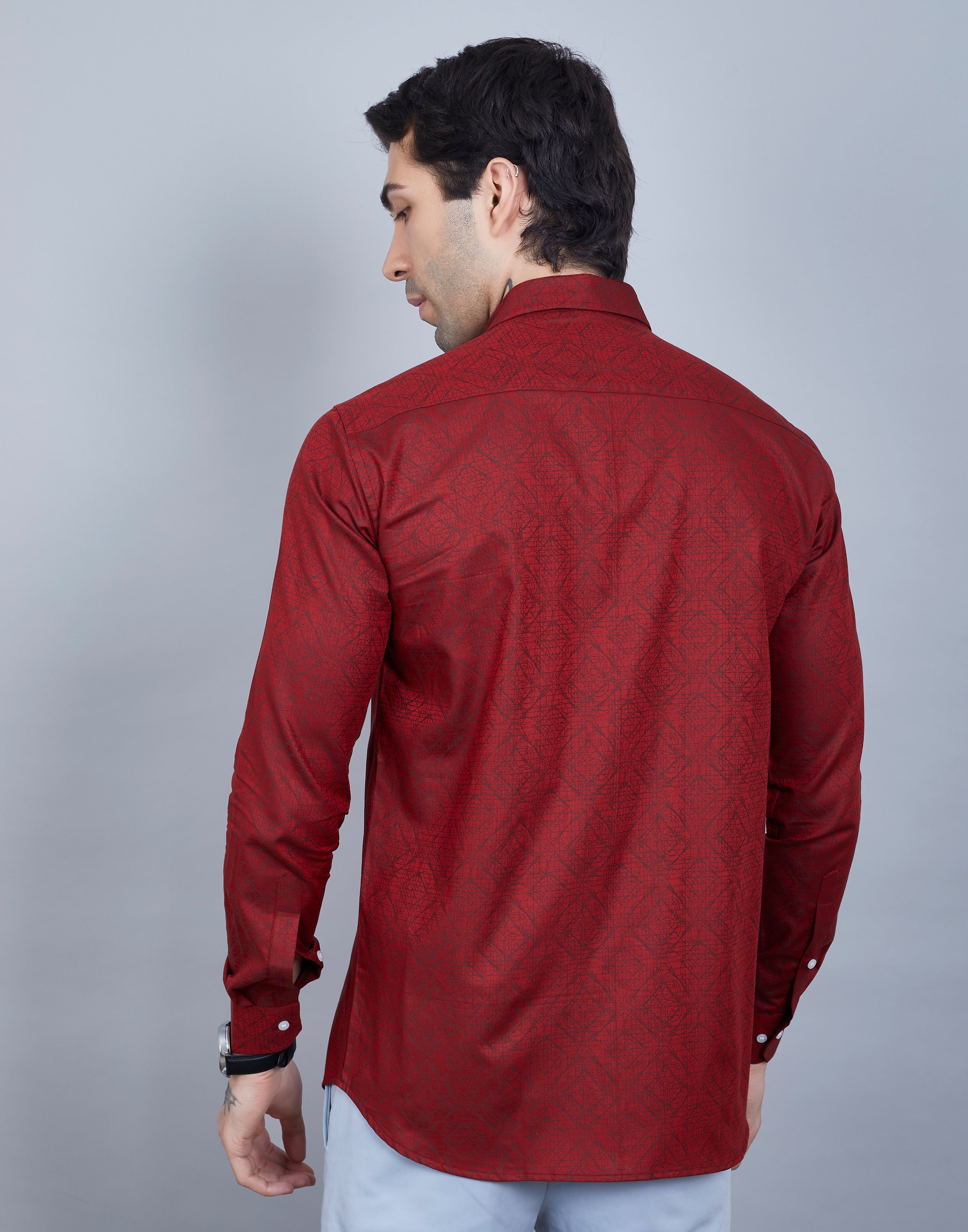 Brick Red Jacquard Printed Shirt