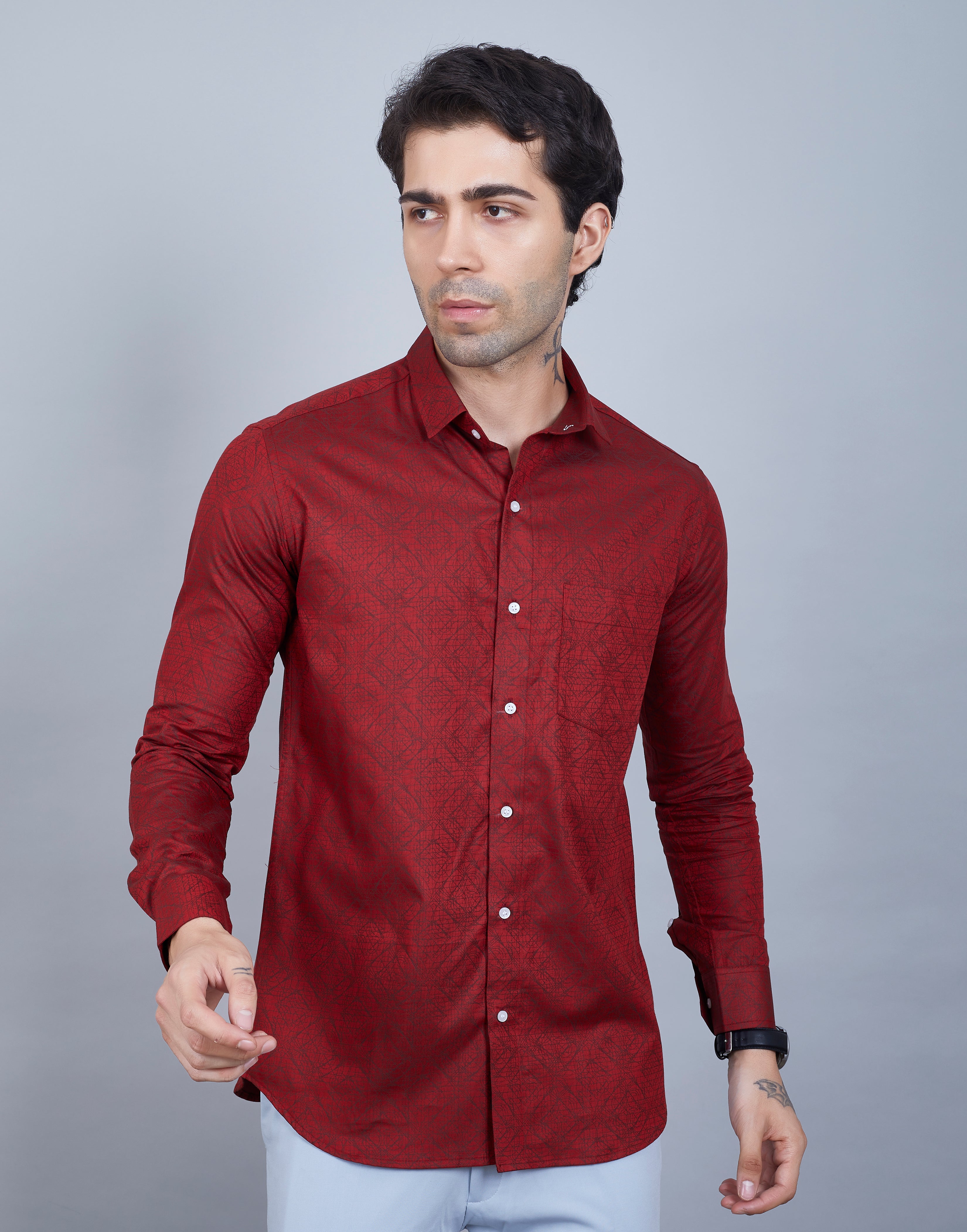 Brick Red Jacquard Printed Shirt