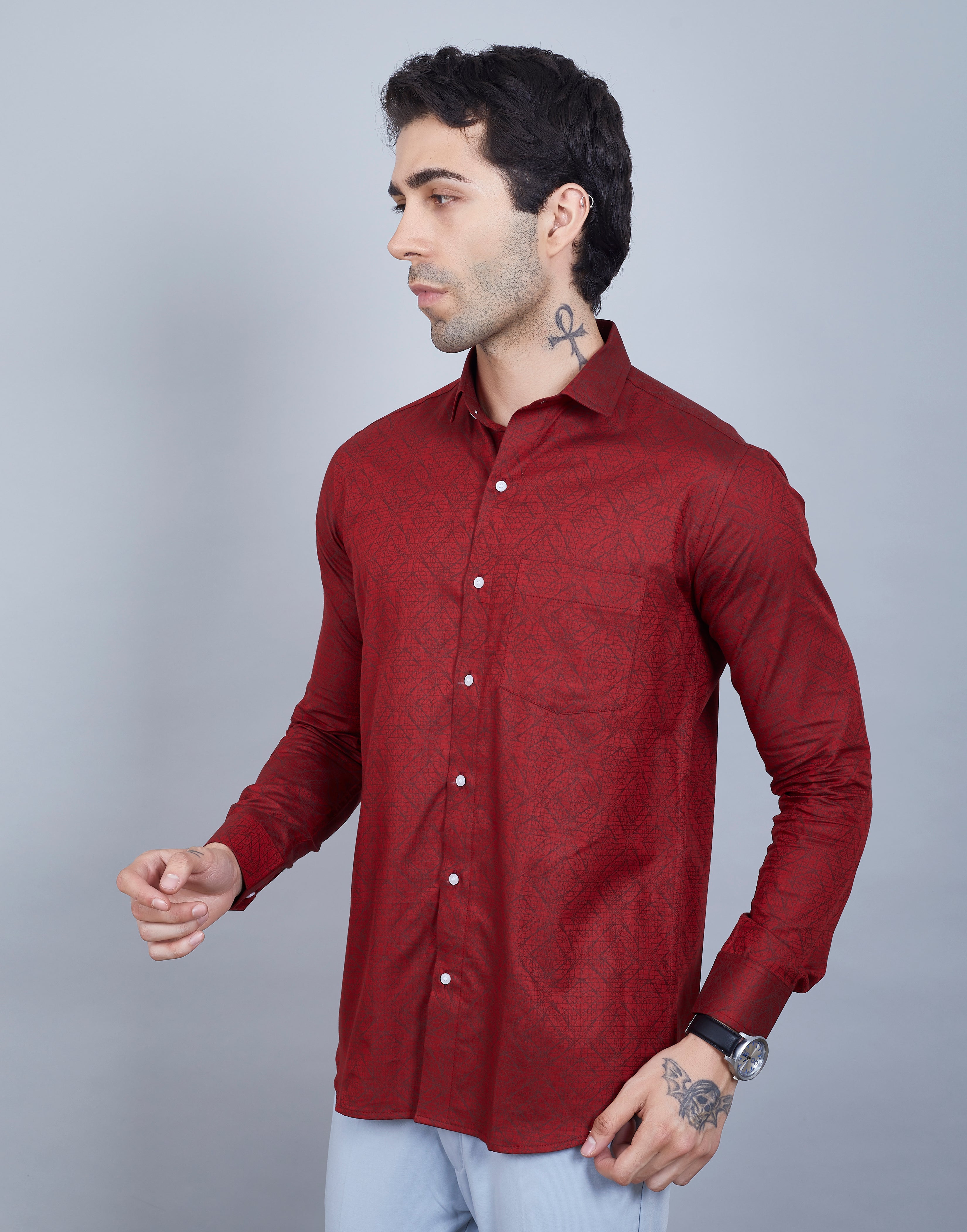 Brick Red Jacquard Printed Shirt