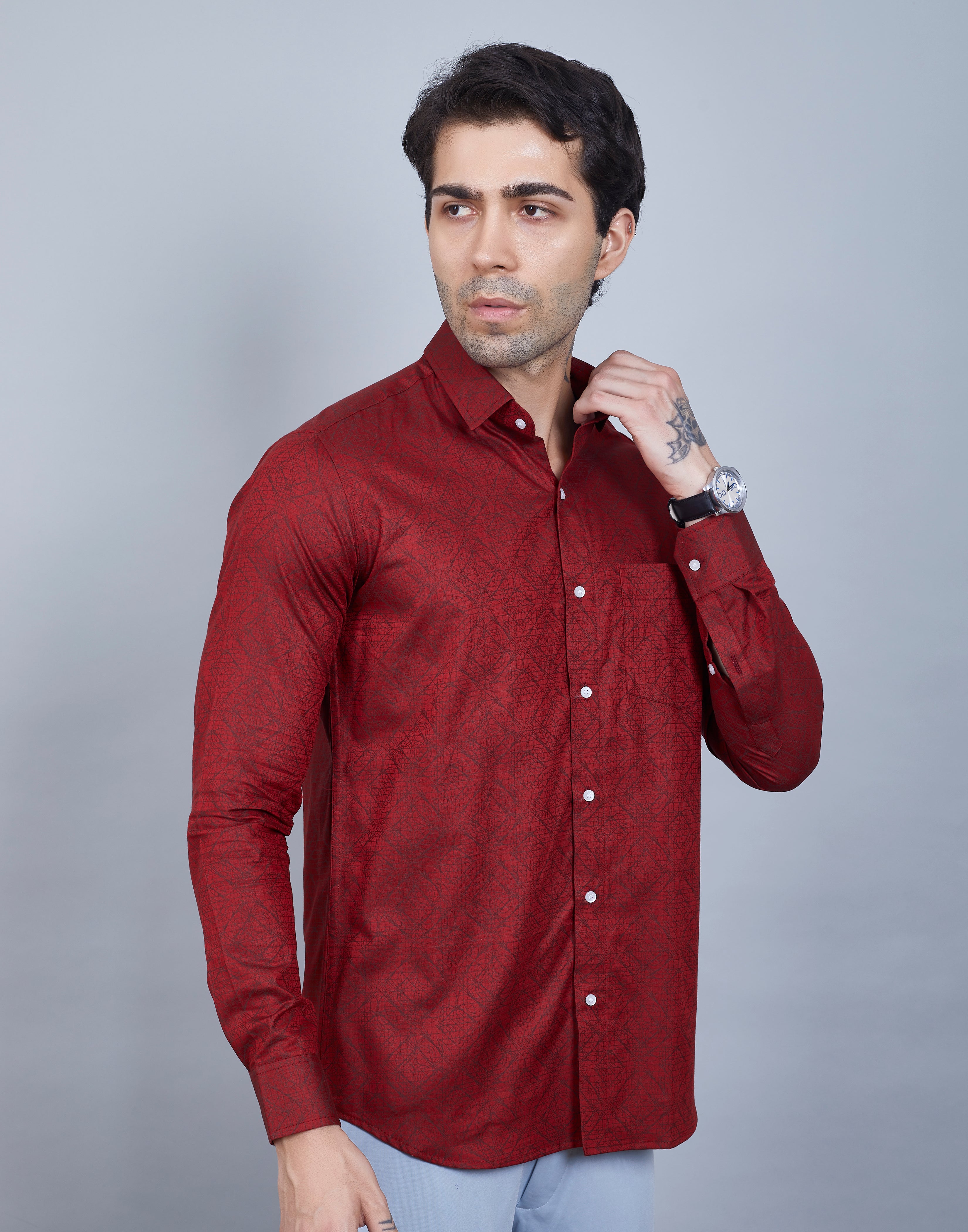 Brick Red Jacquard Printed Shirt