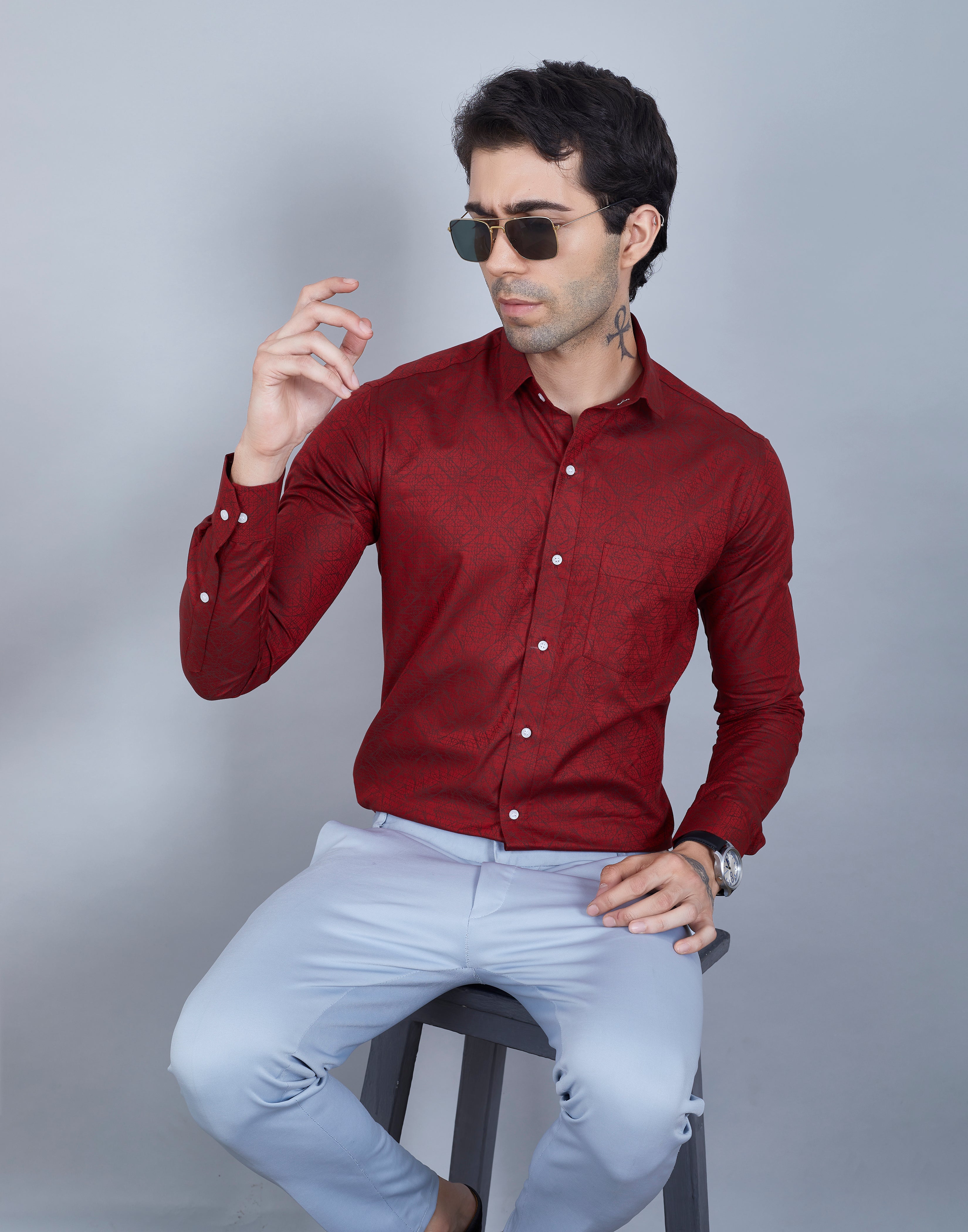 Brick Red Jacquard Printed Shirt