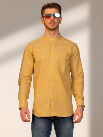 Dusty gold yellow checks cotton shirt