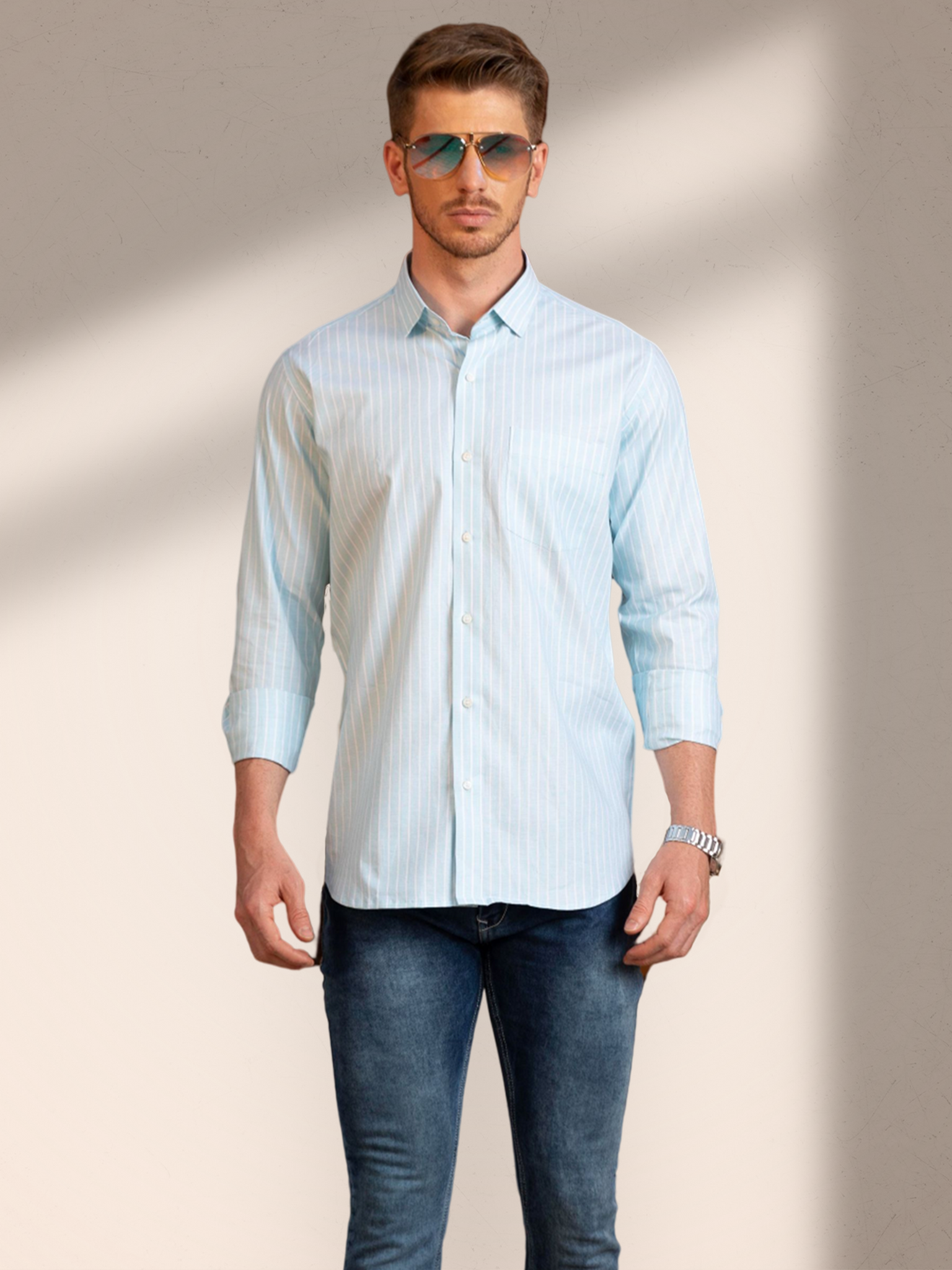  Men's linin sky blue shirt 