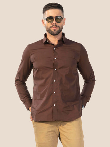 Plain walnut brown color cotton shirt