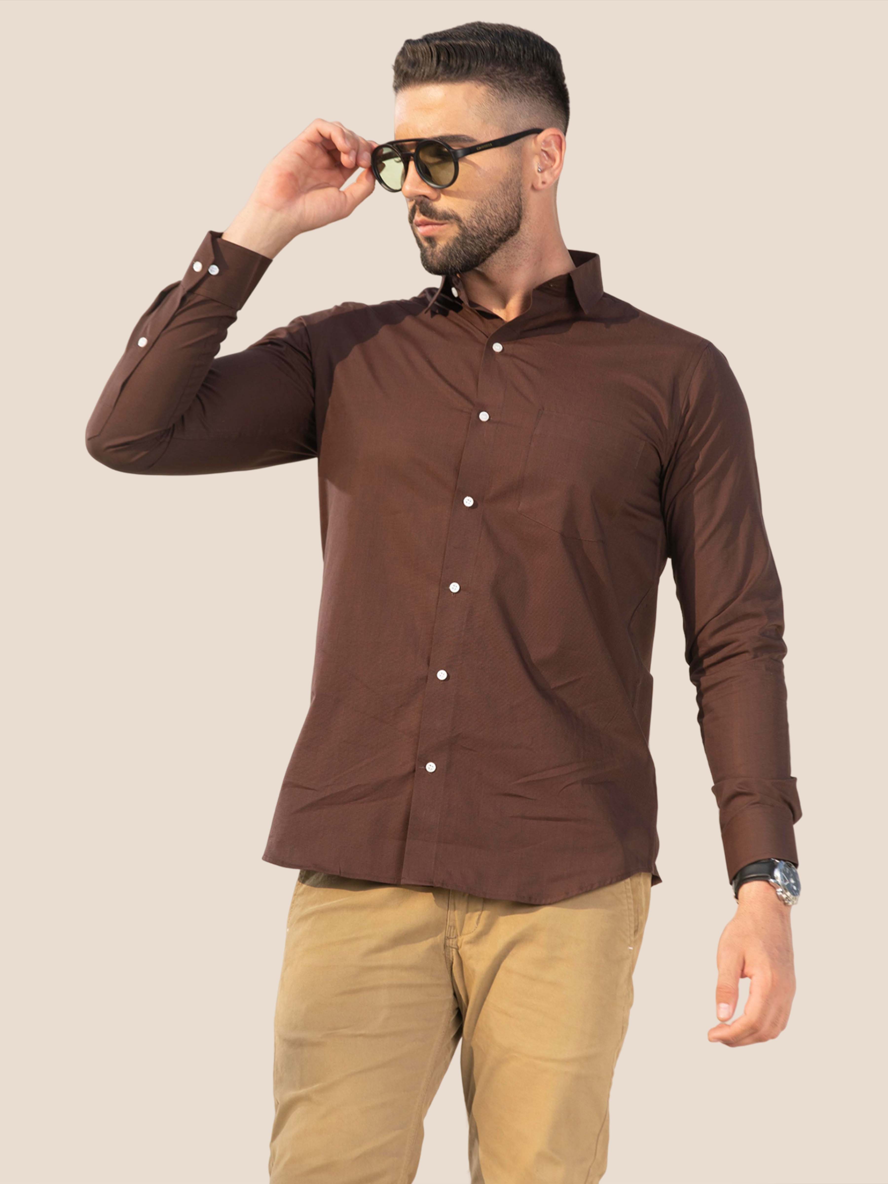 Plain walnut brown color cotton shirt