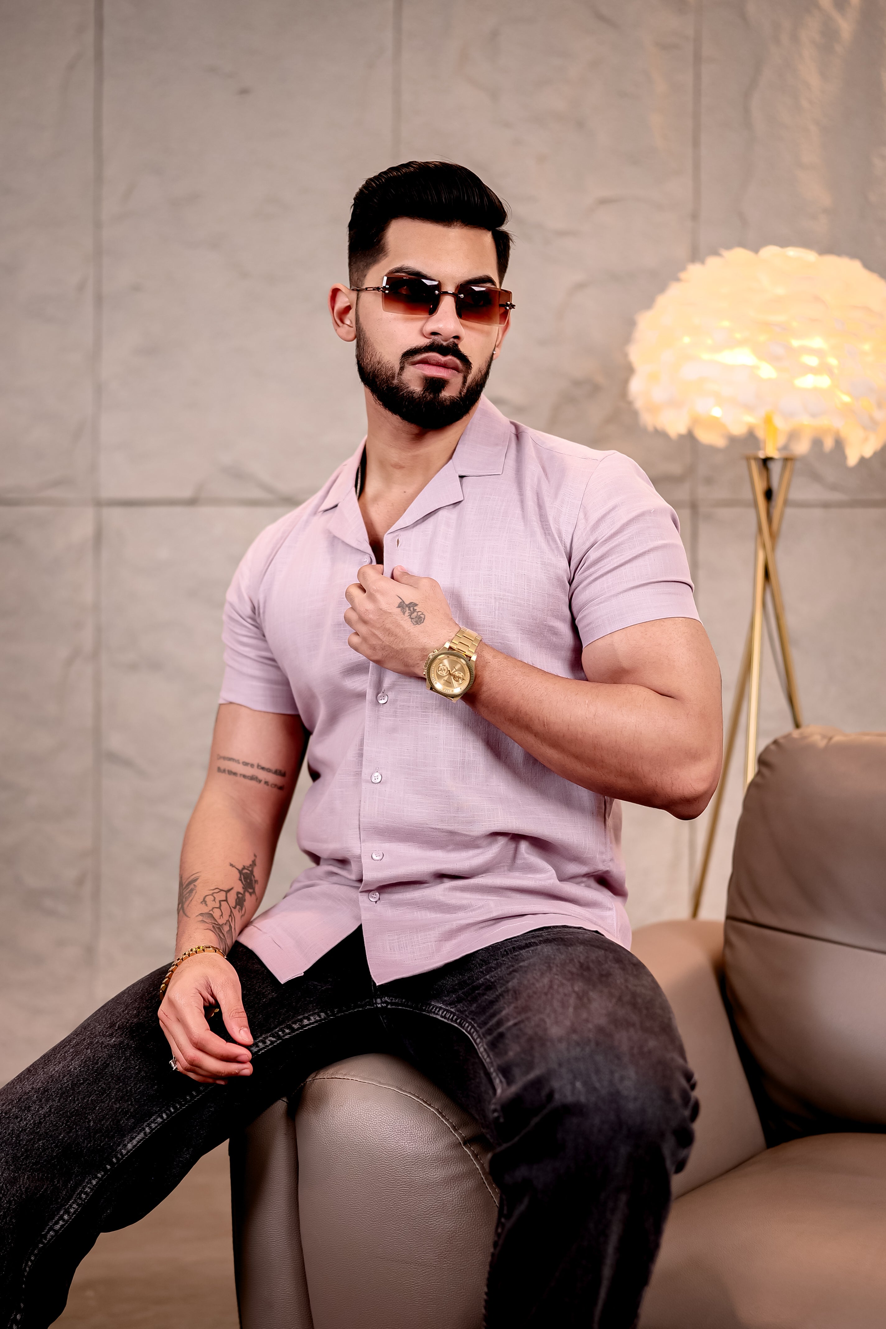 Solid Dusty Pink Cuban Collar Pure Cotton Shirt