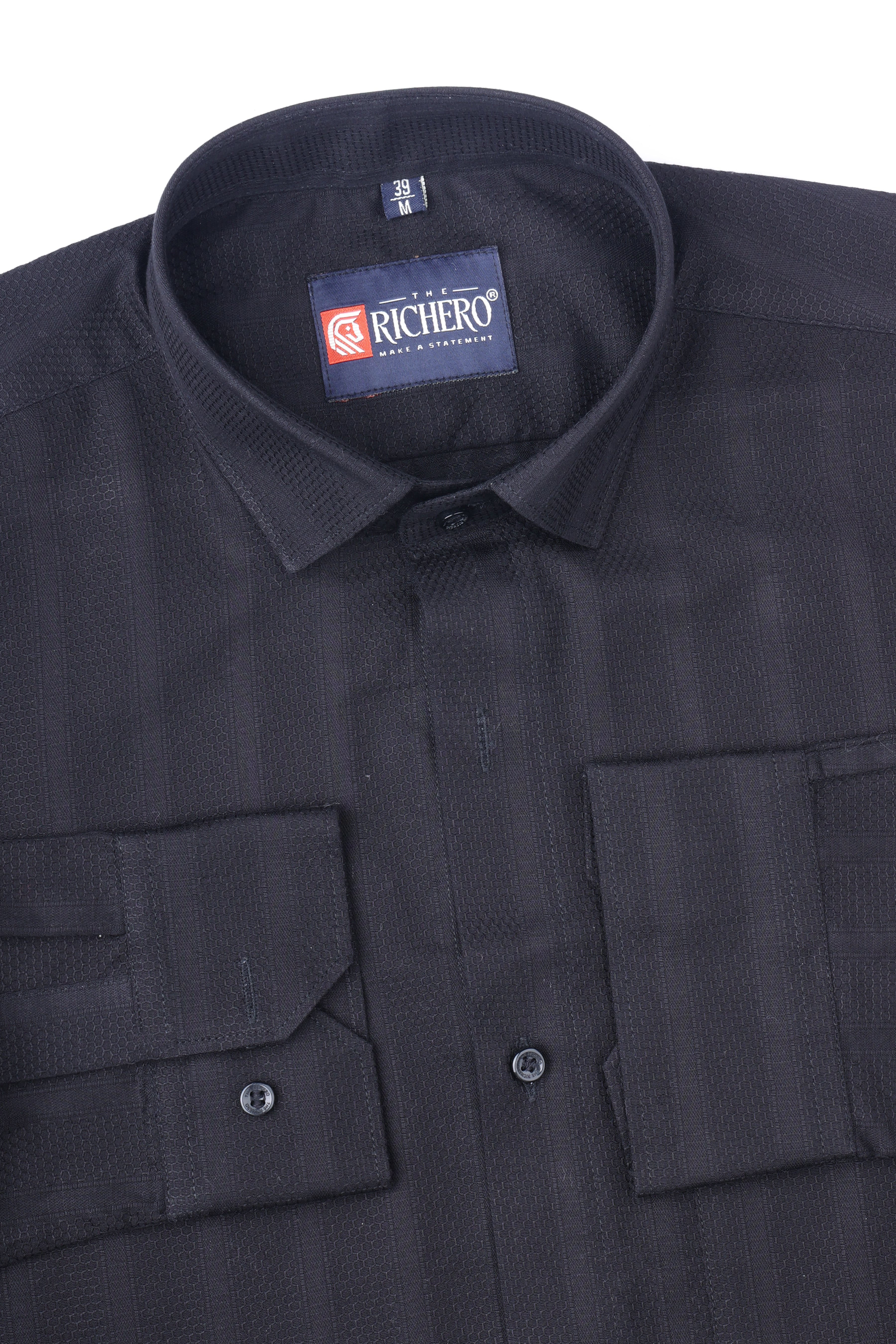 Honey Comb Black Cotton Men's Shirt