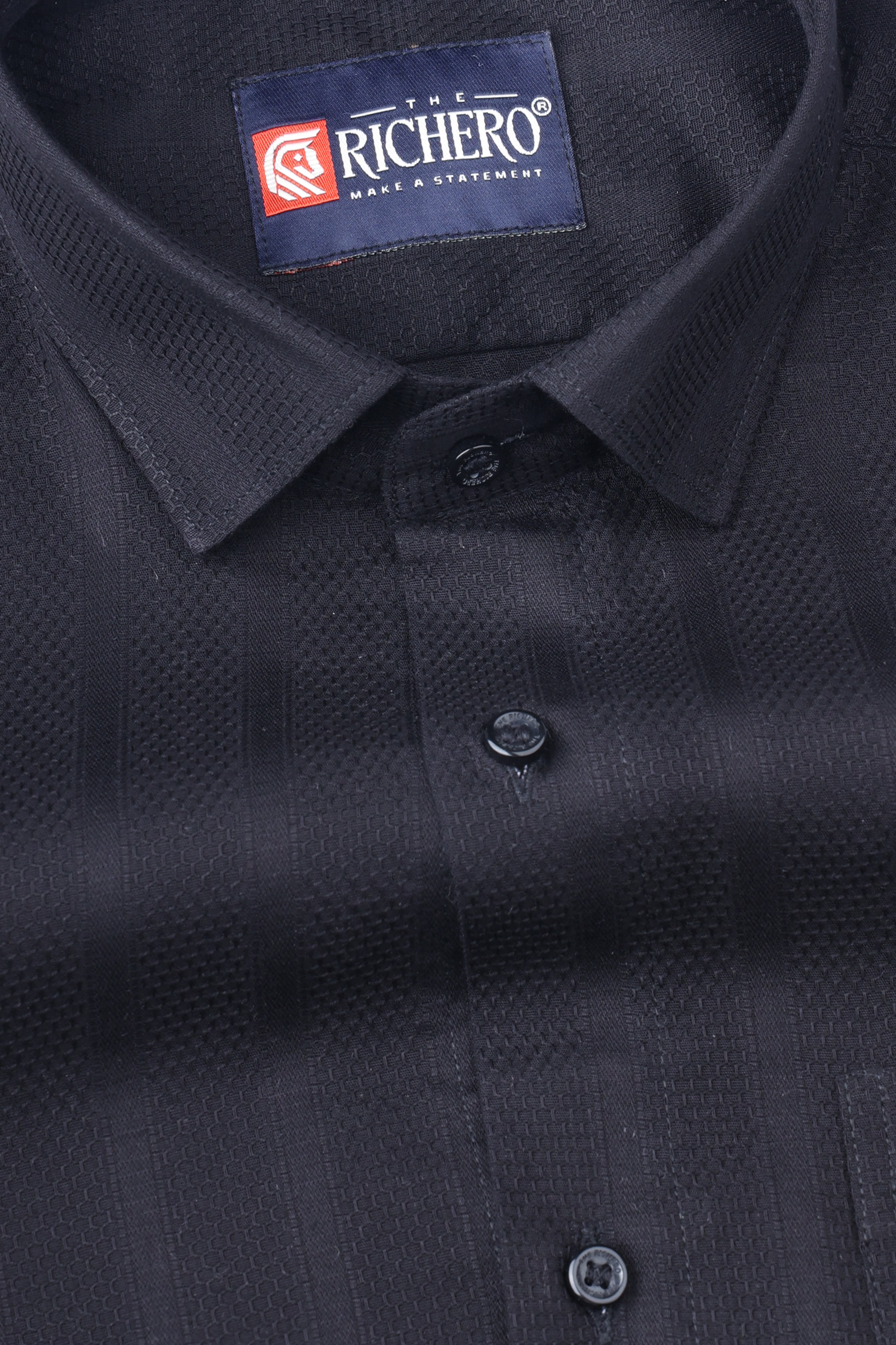 Honey Comb Black Cotton Men's Shirt