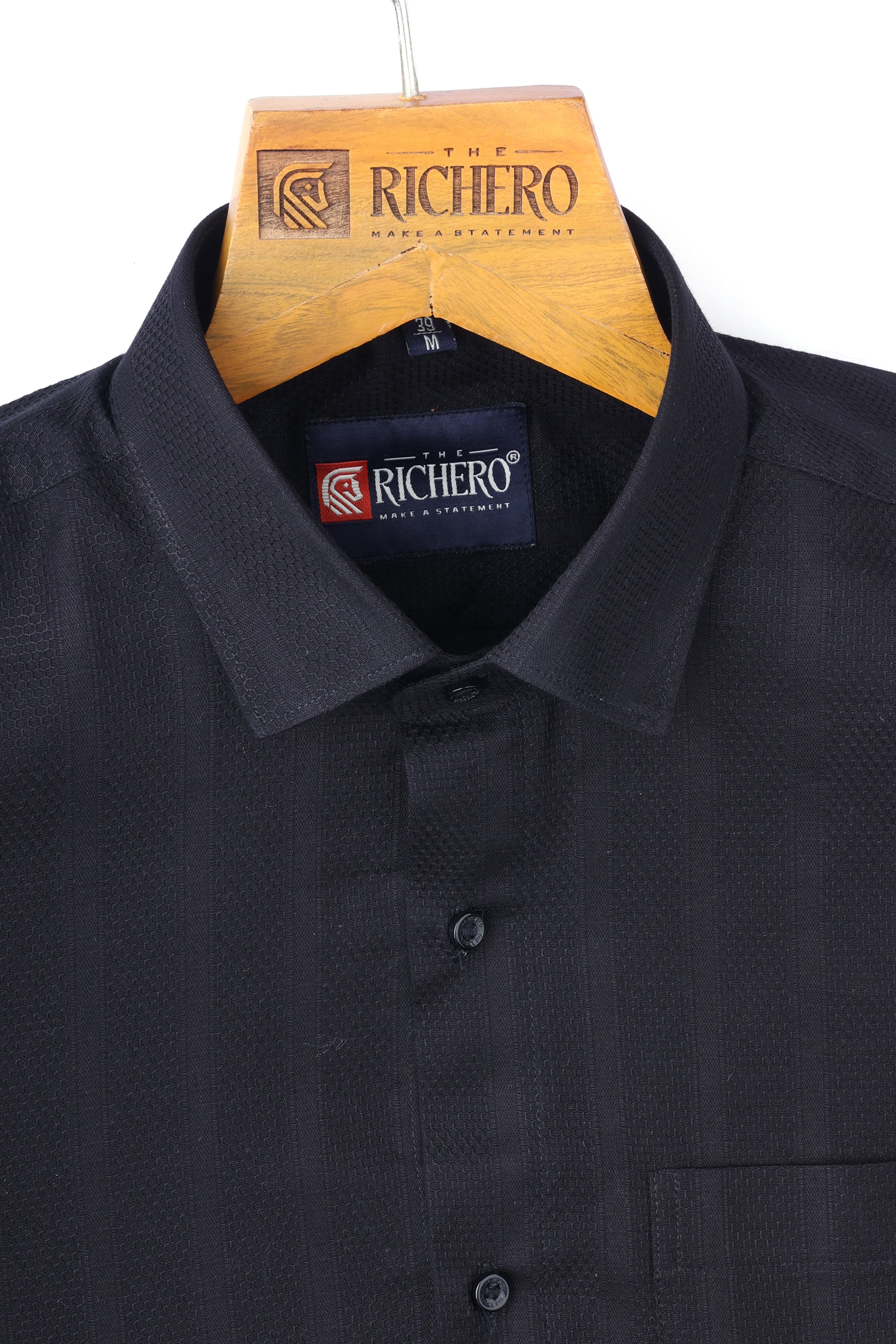 Honey Comb Black Cotton Men's Shirt