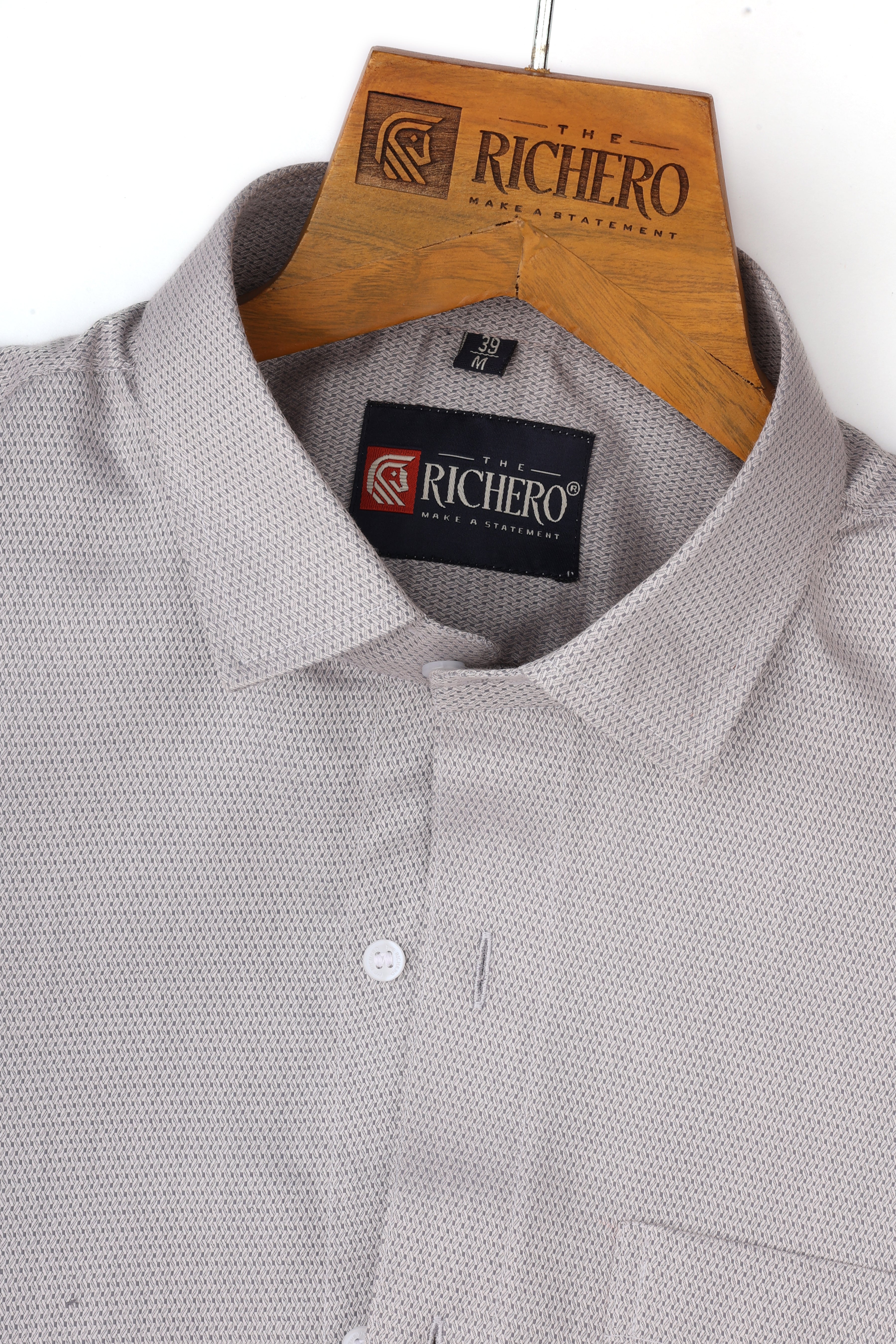 Interlock Weave Light Gray Giza Cotton Men's Shirt