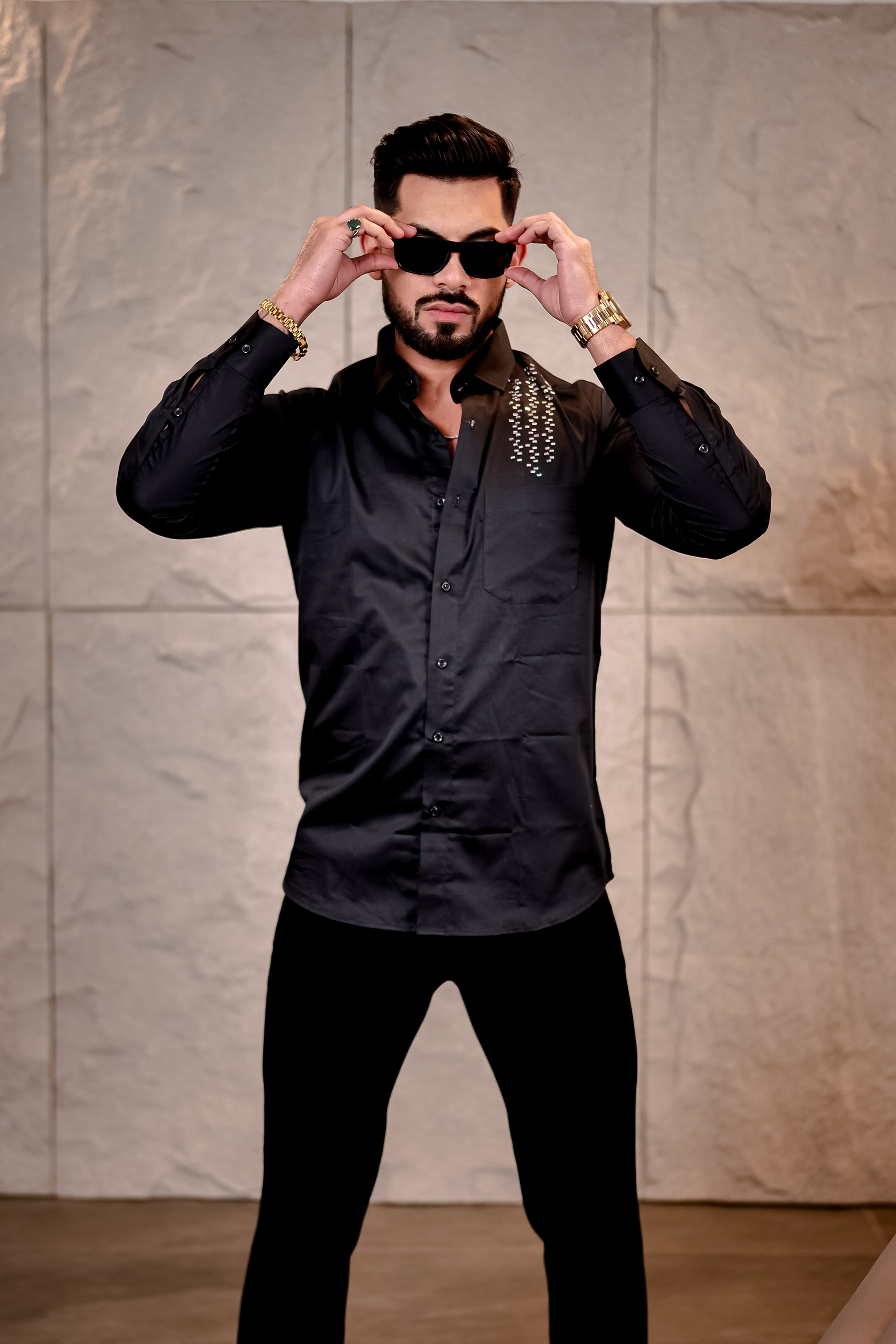 Richero Luxe Premium Club Wear Satin Cotton Black Party Shirt