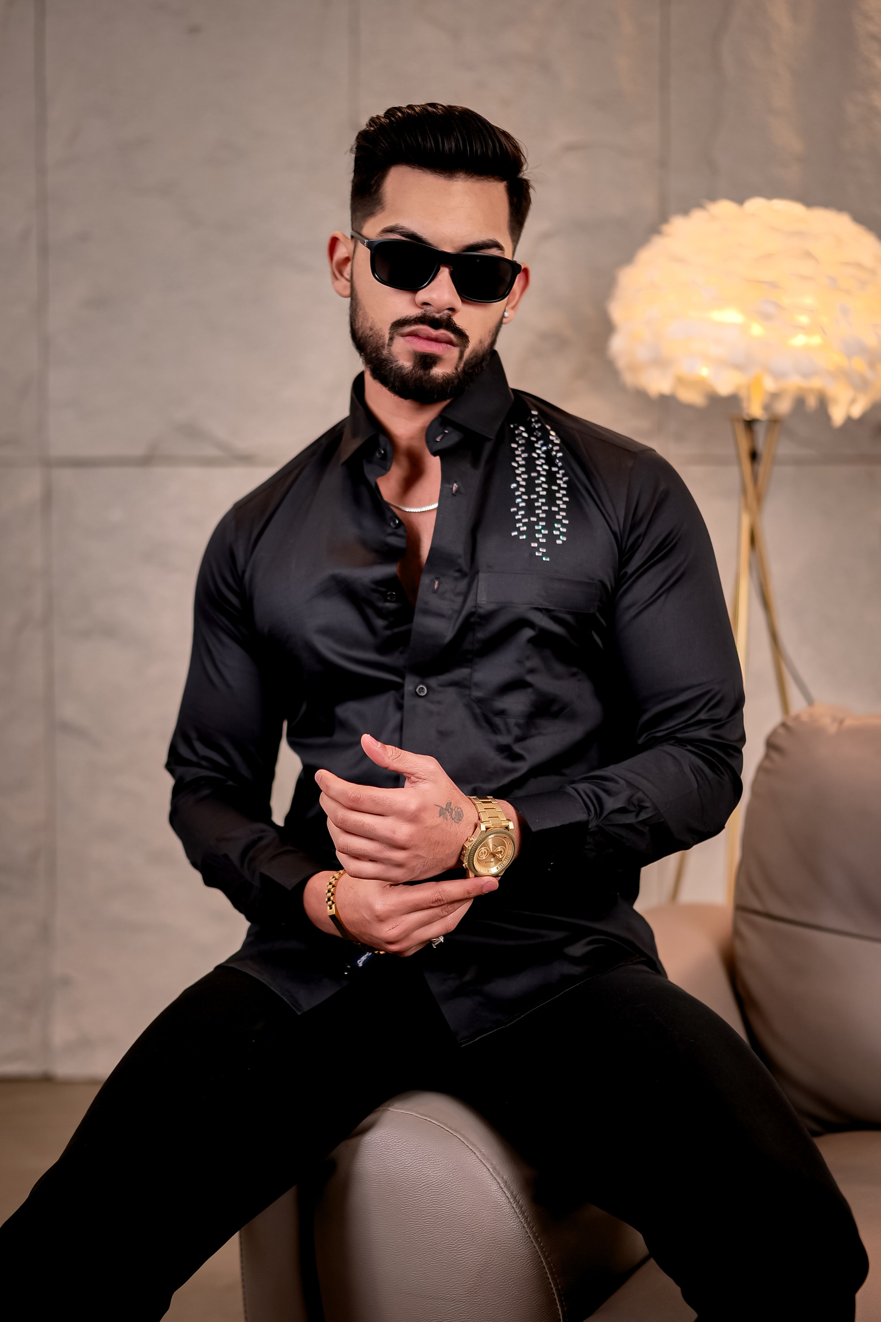 Richero Luxe Premium Club Wear Satin Cotton Black Party Shirt