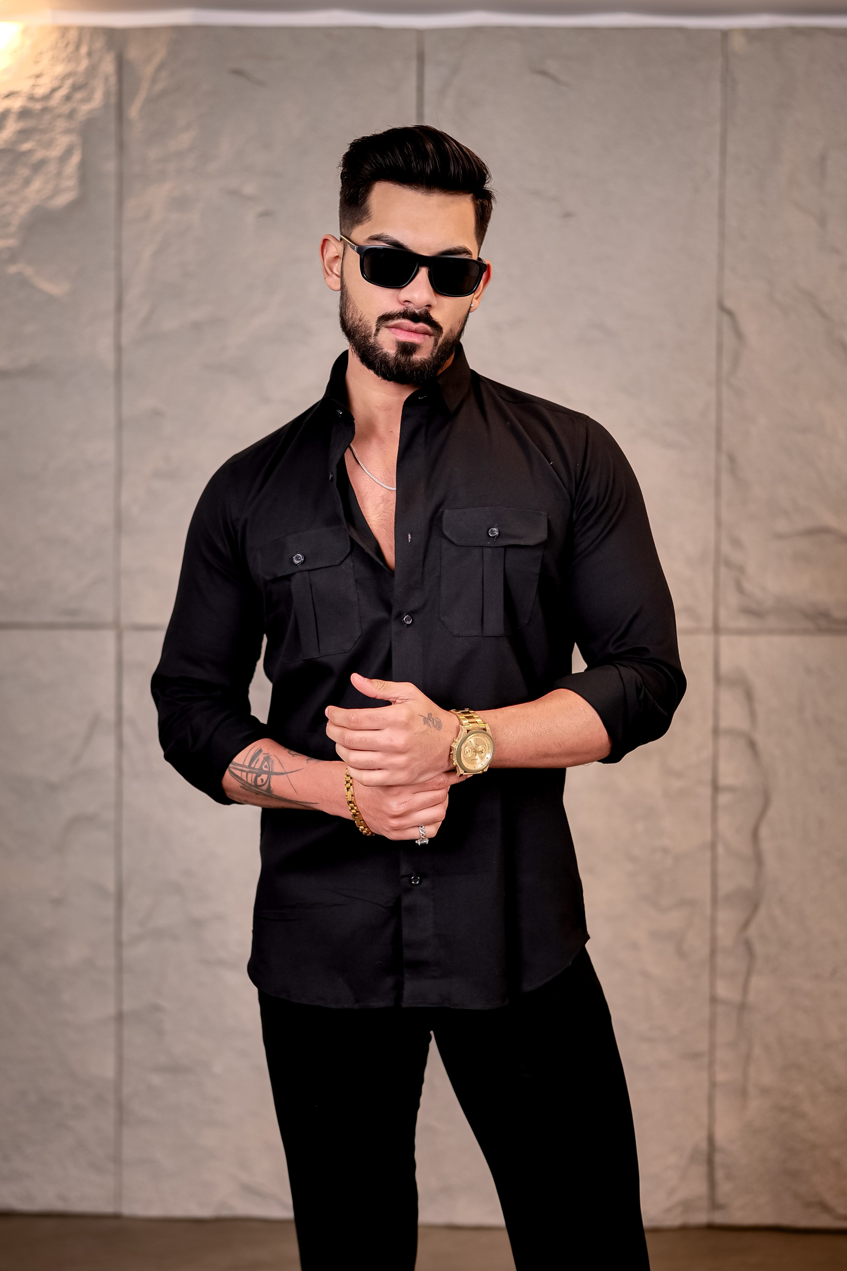 Rich Black Corduroy Premium Cotton Shirt