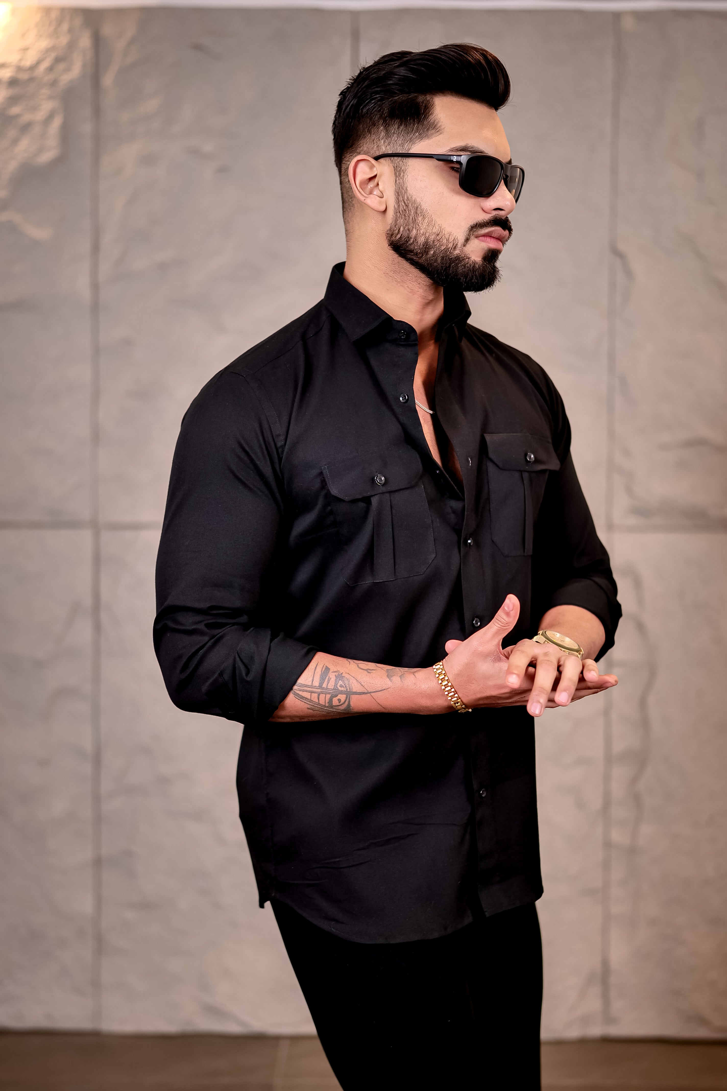 Rich Black Corduroy Premium Cotton Shirt