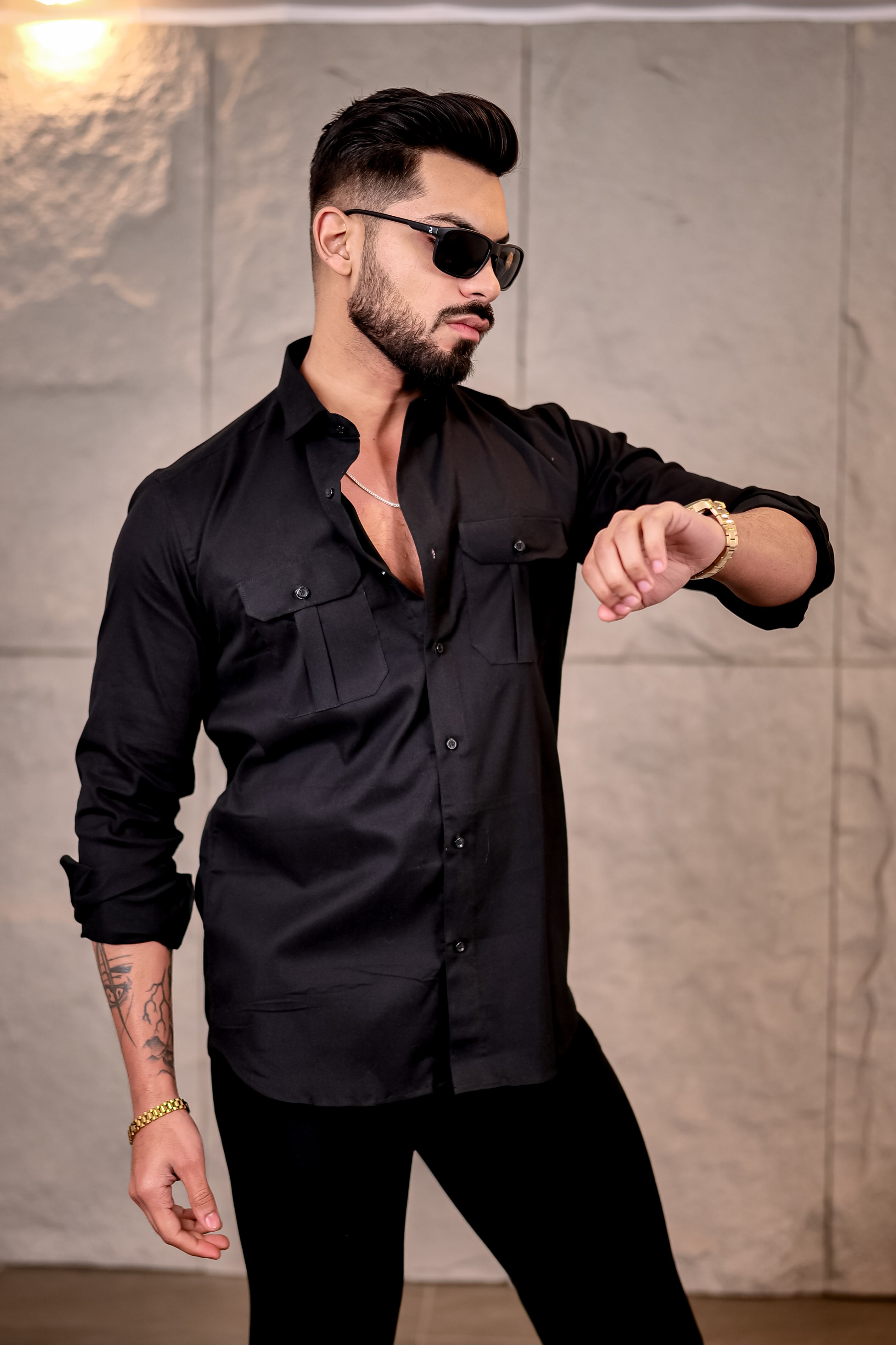 Rich Black Corduroy Premium Cotton Shirt