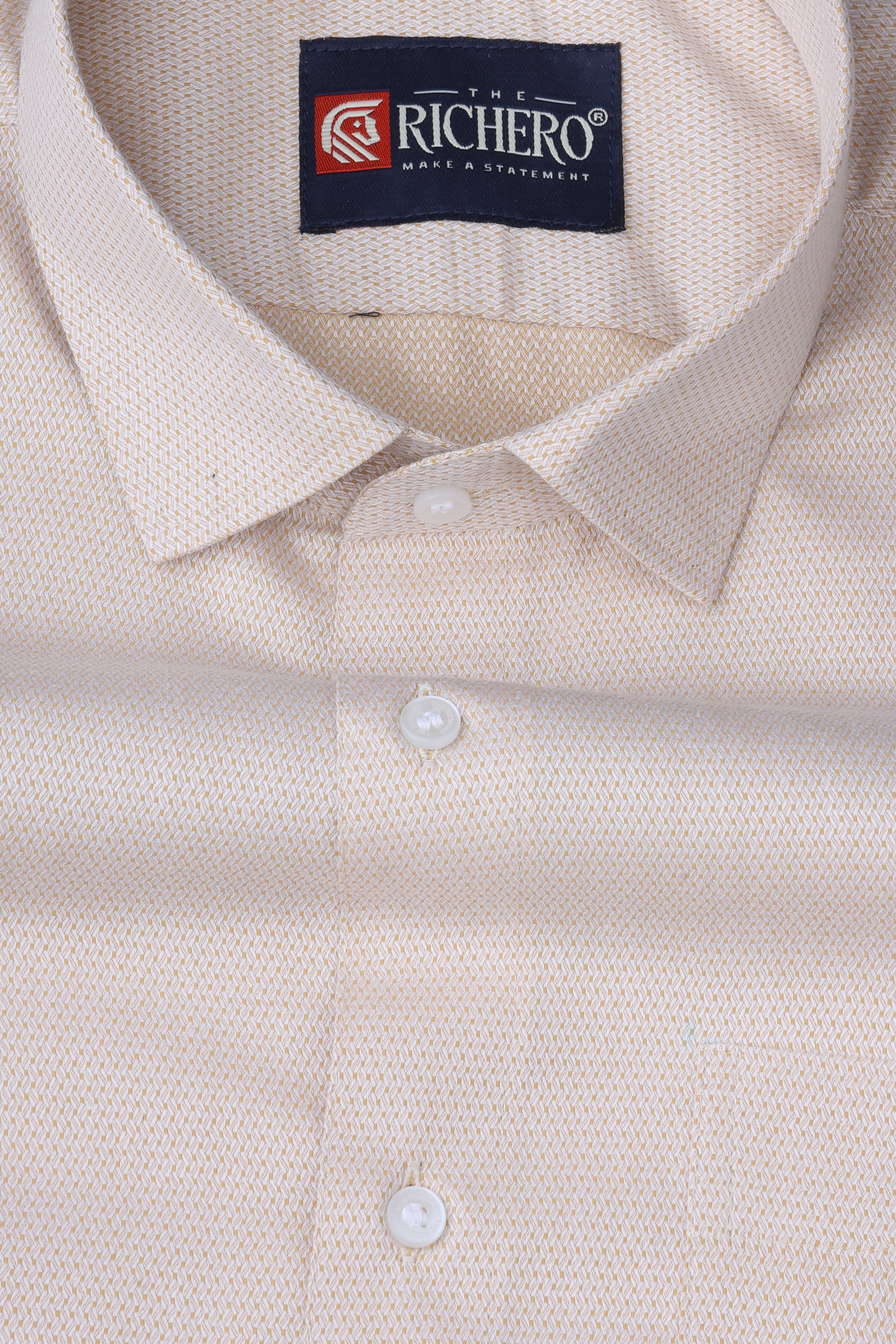 Plain Cream Dot Giza Cotton Men's Shirt