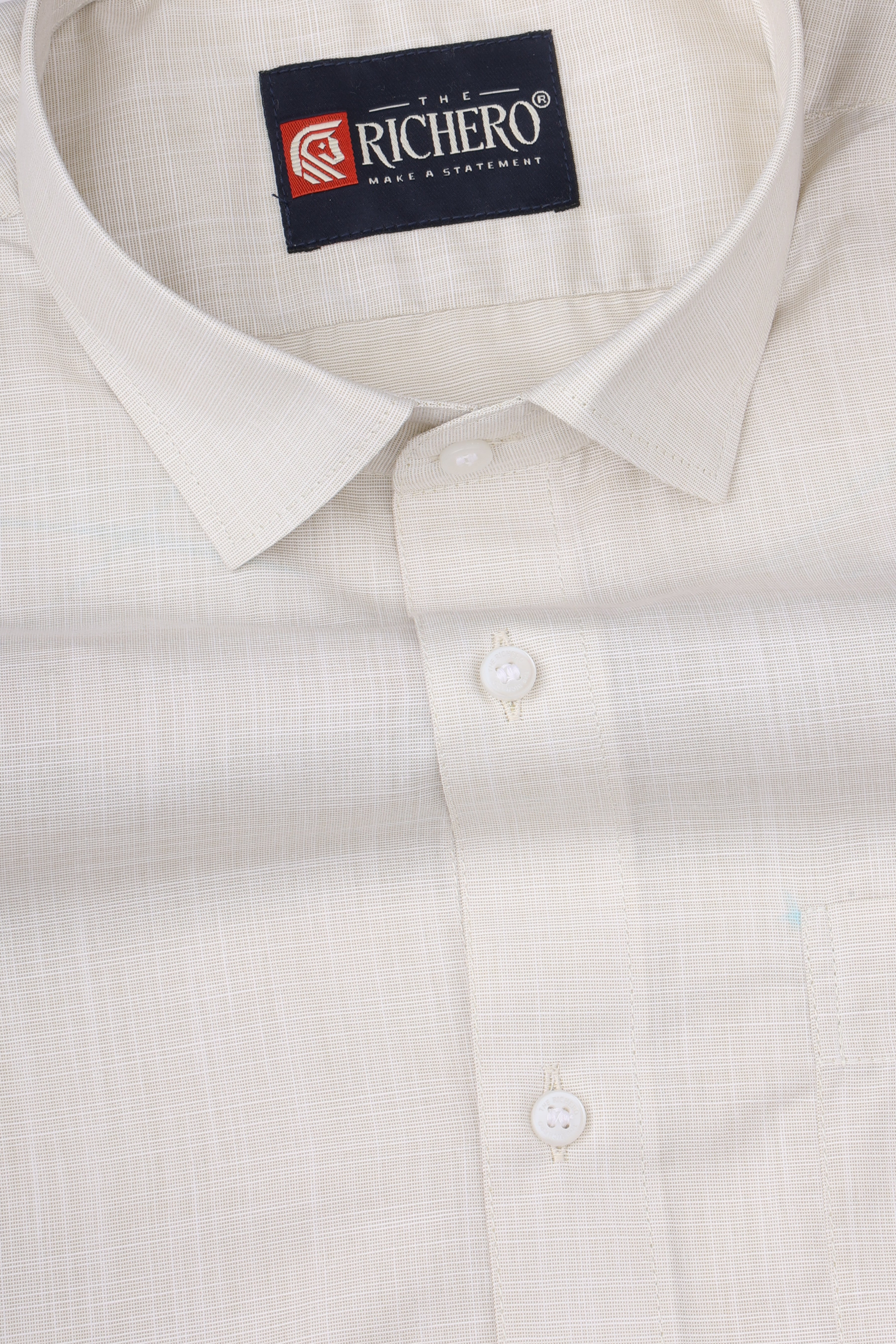 Plain Summer Breeze Knit Cream  Giza Cotton Men's Shirt