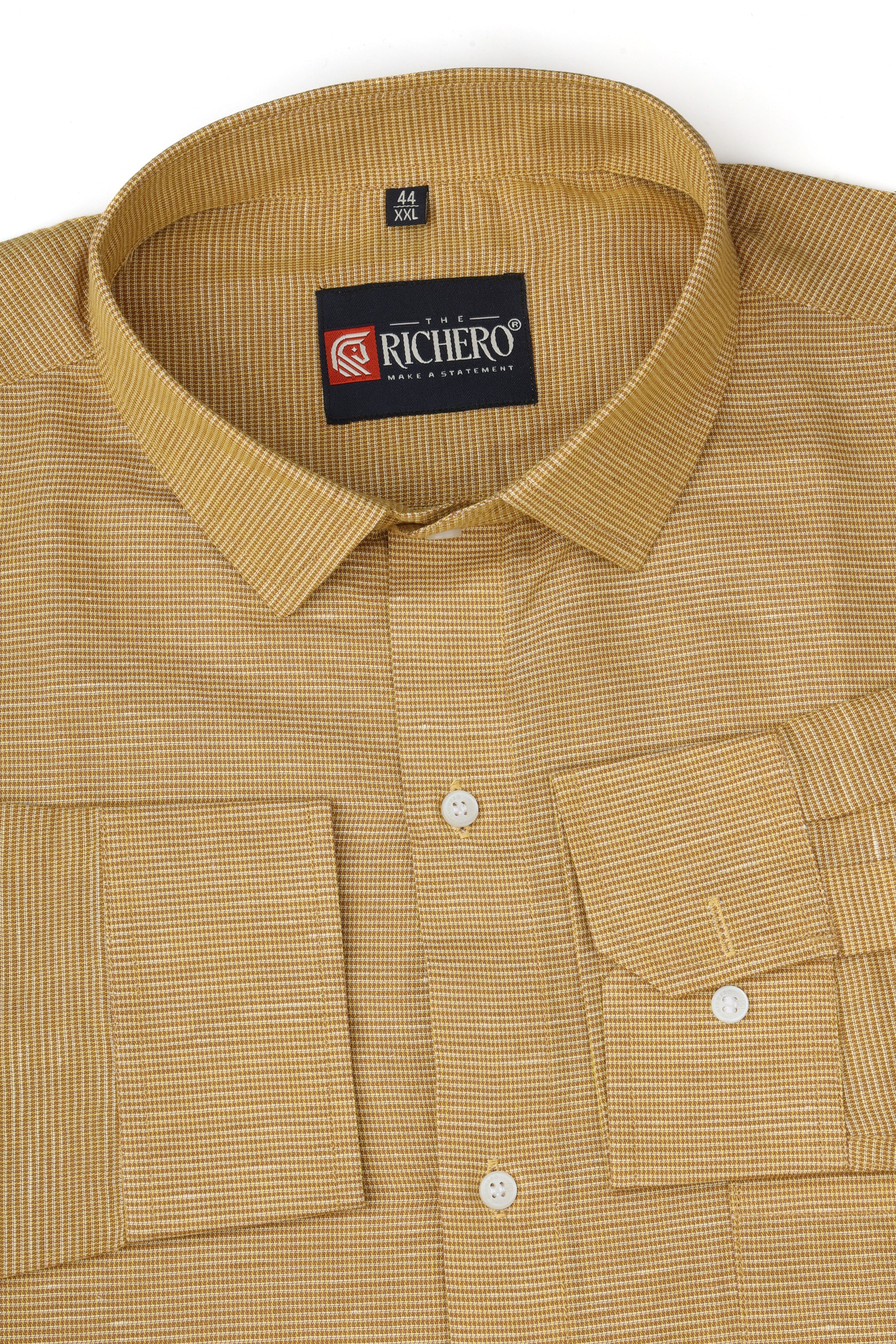 Textured Yellow Giza Cotton Men's Shirt