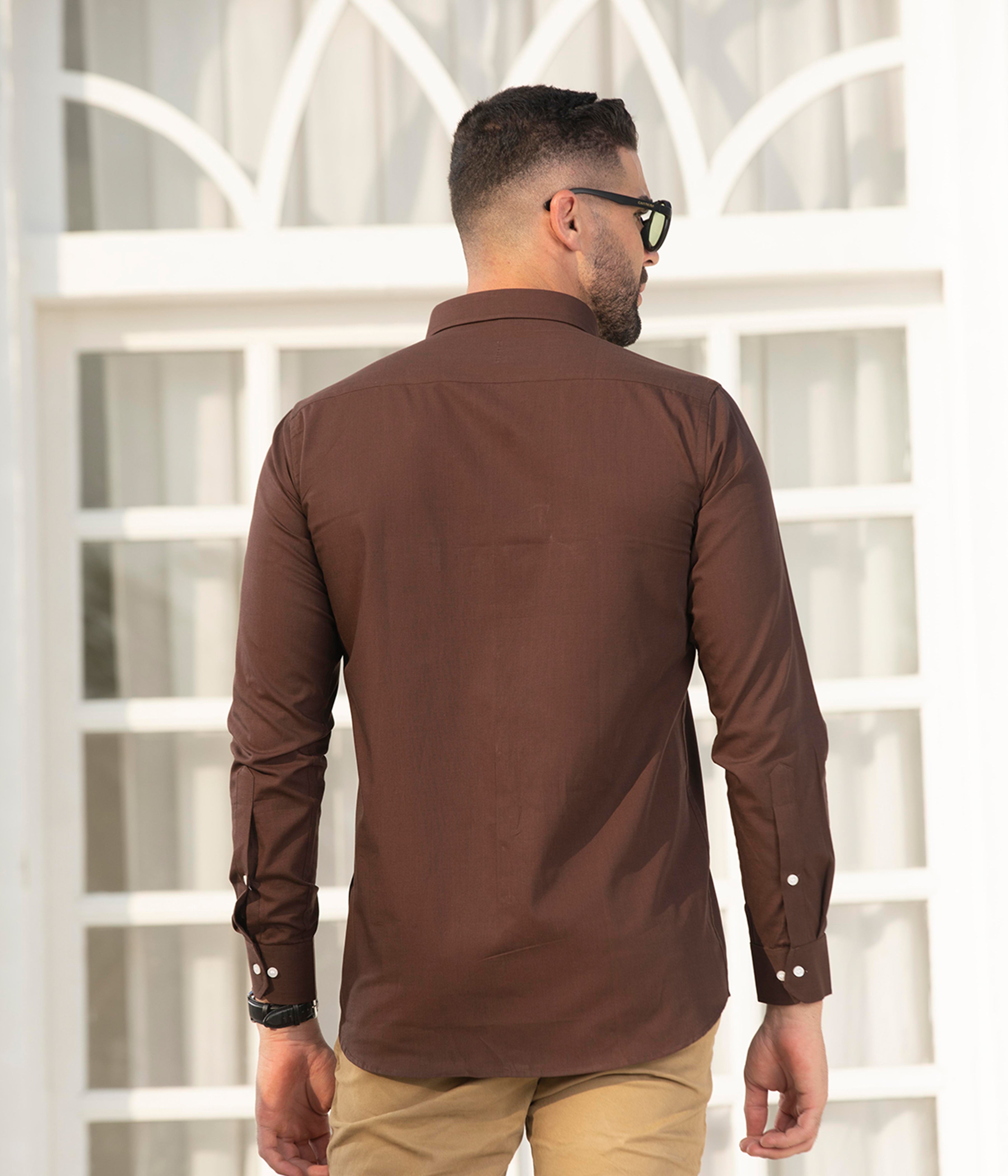 Plain walnut brown color cotton shirt