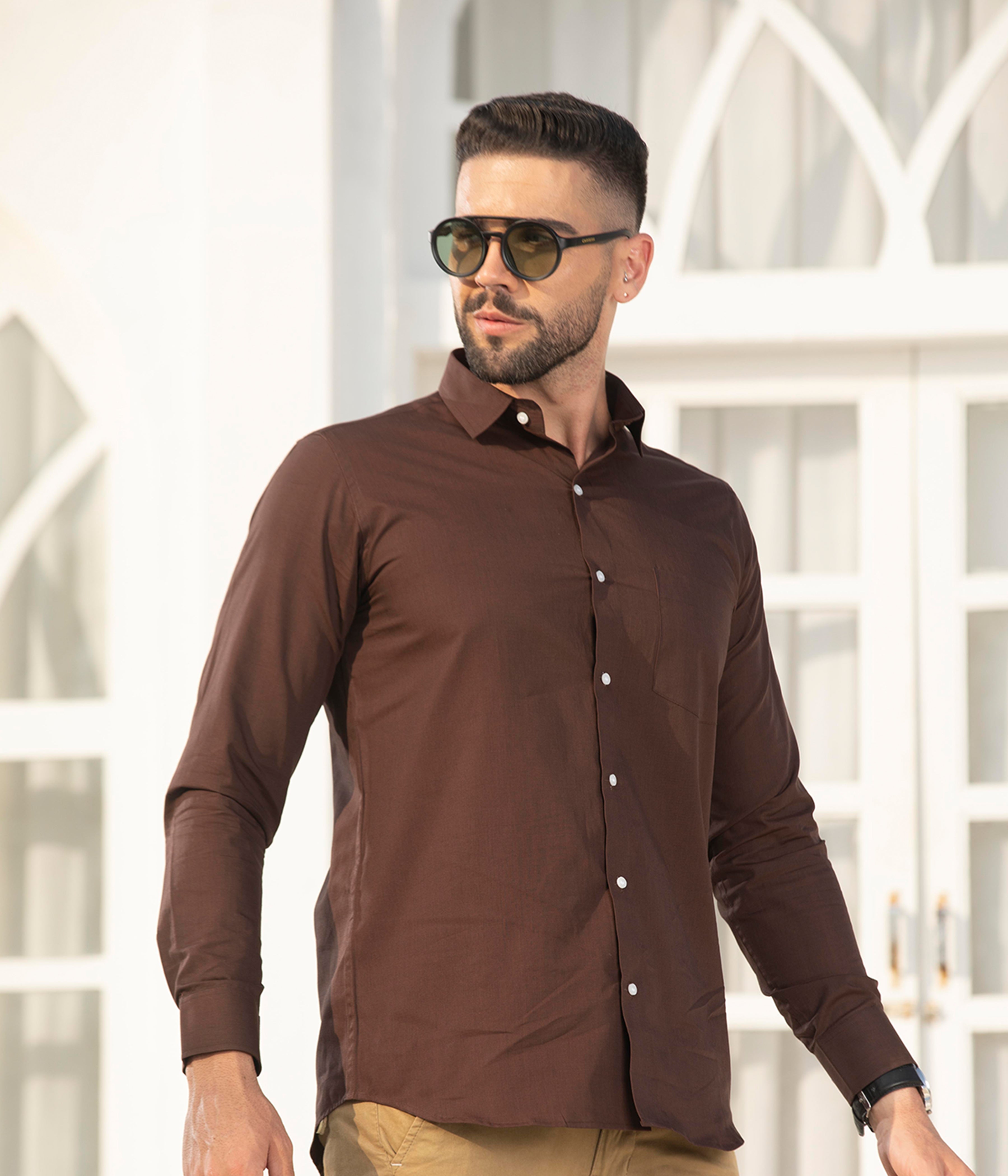 Plain walnut brown color cotton shirt