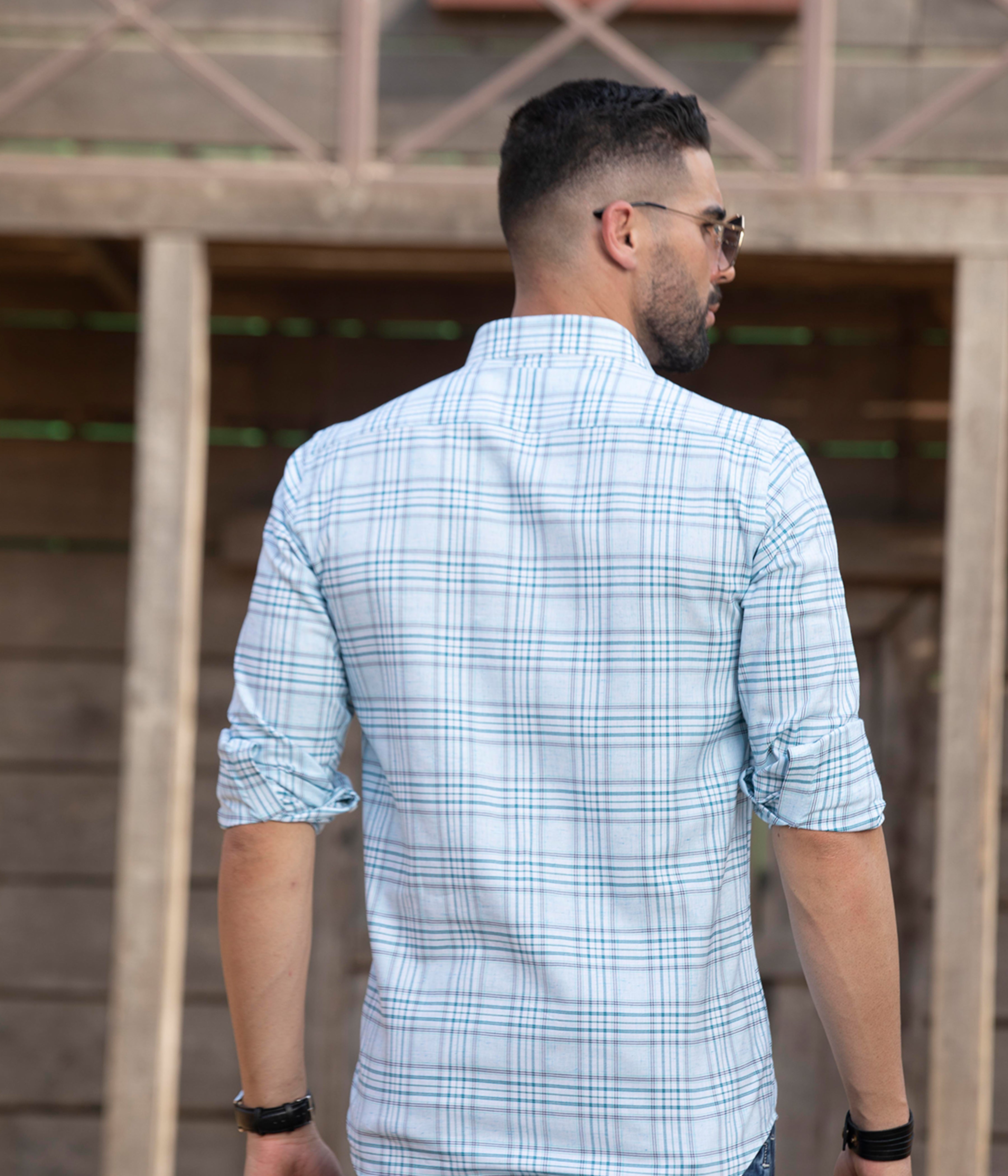 Checks men's sky blue shirt