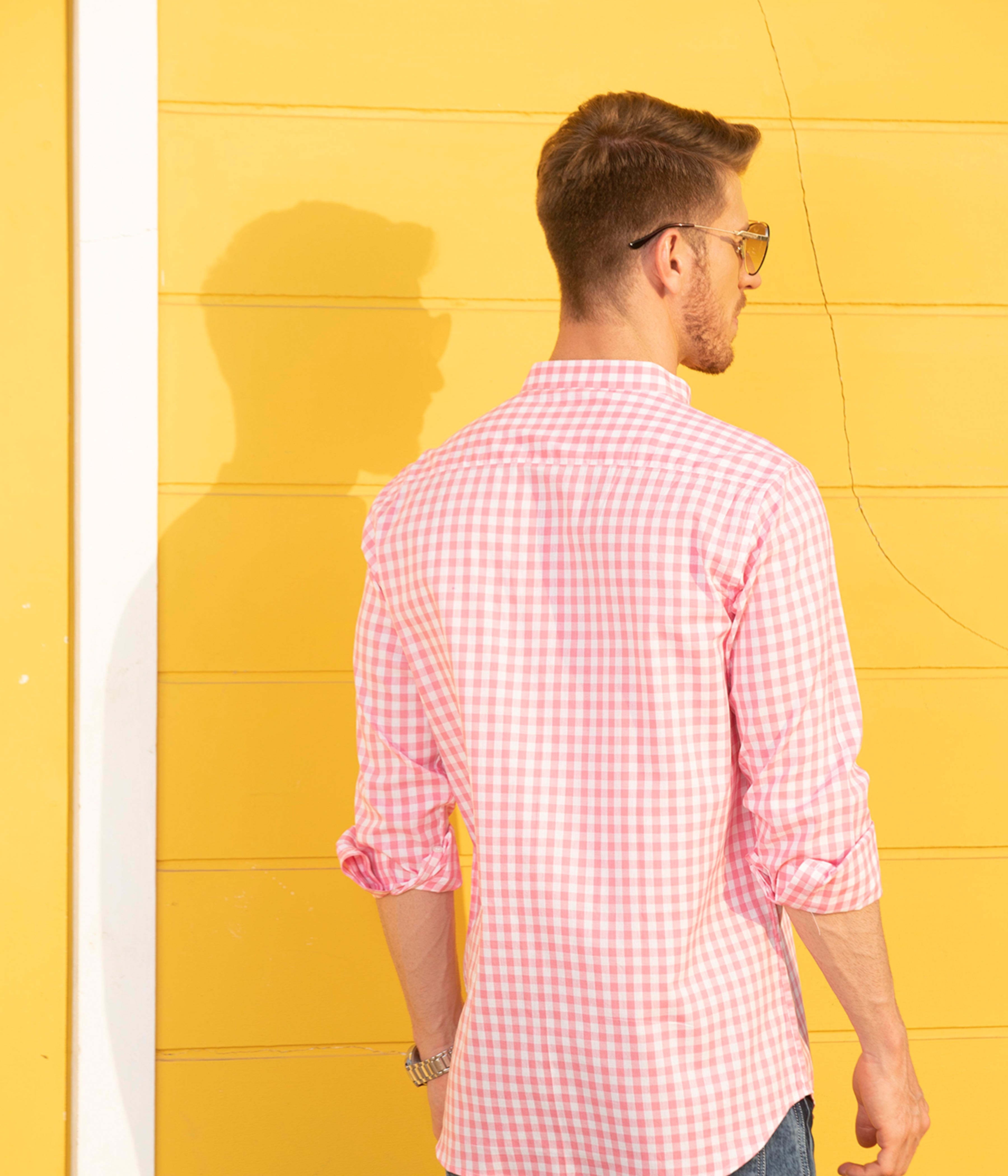 Men's flamingo pink checks shirt