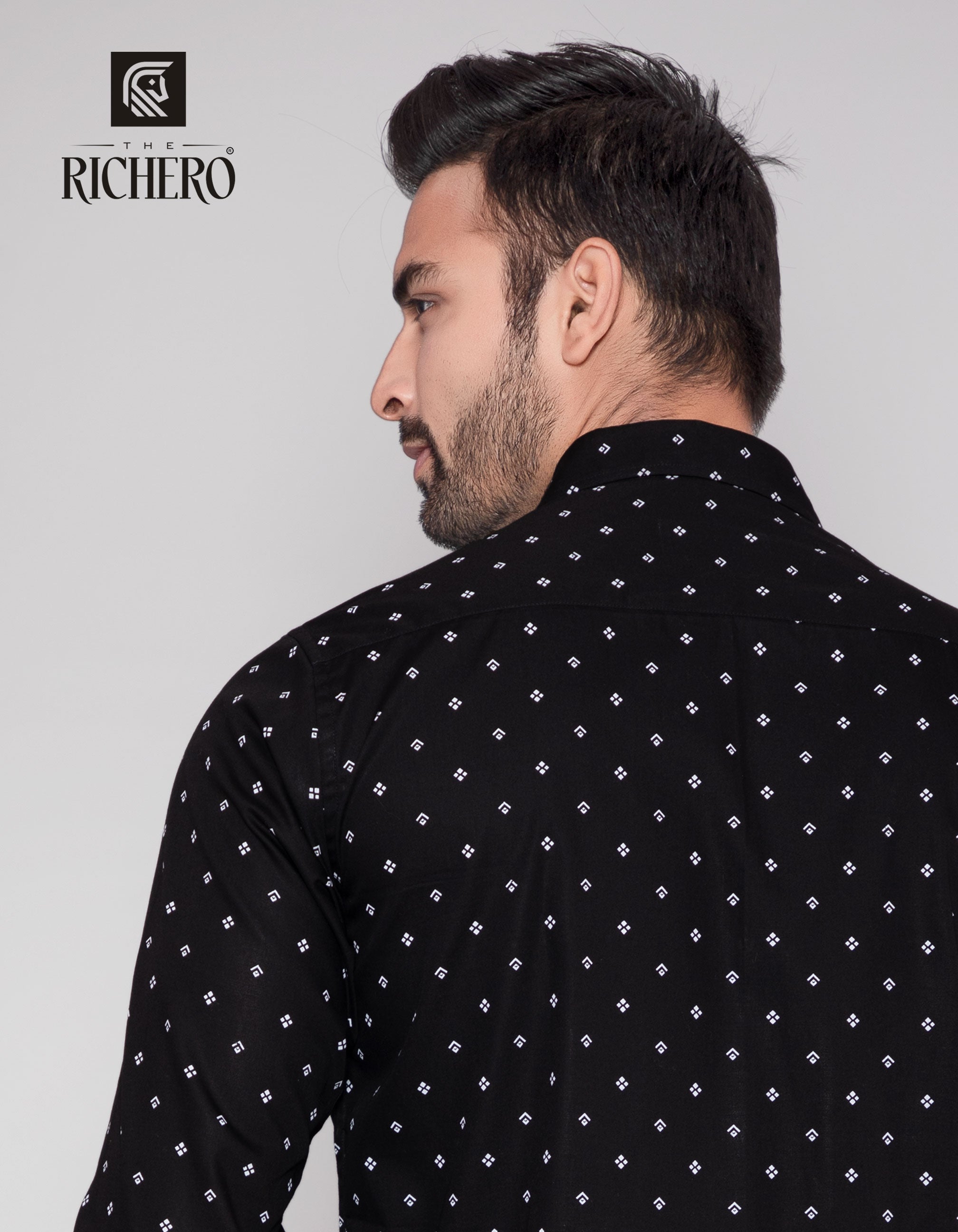 Black printed dotted casual wear shirt