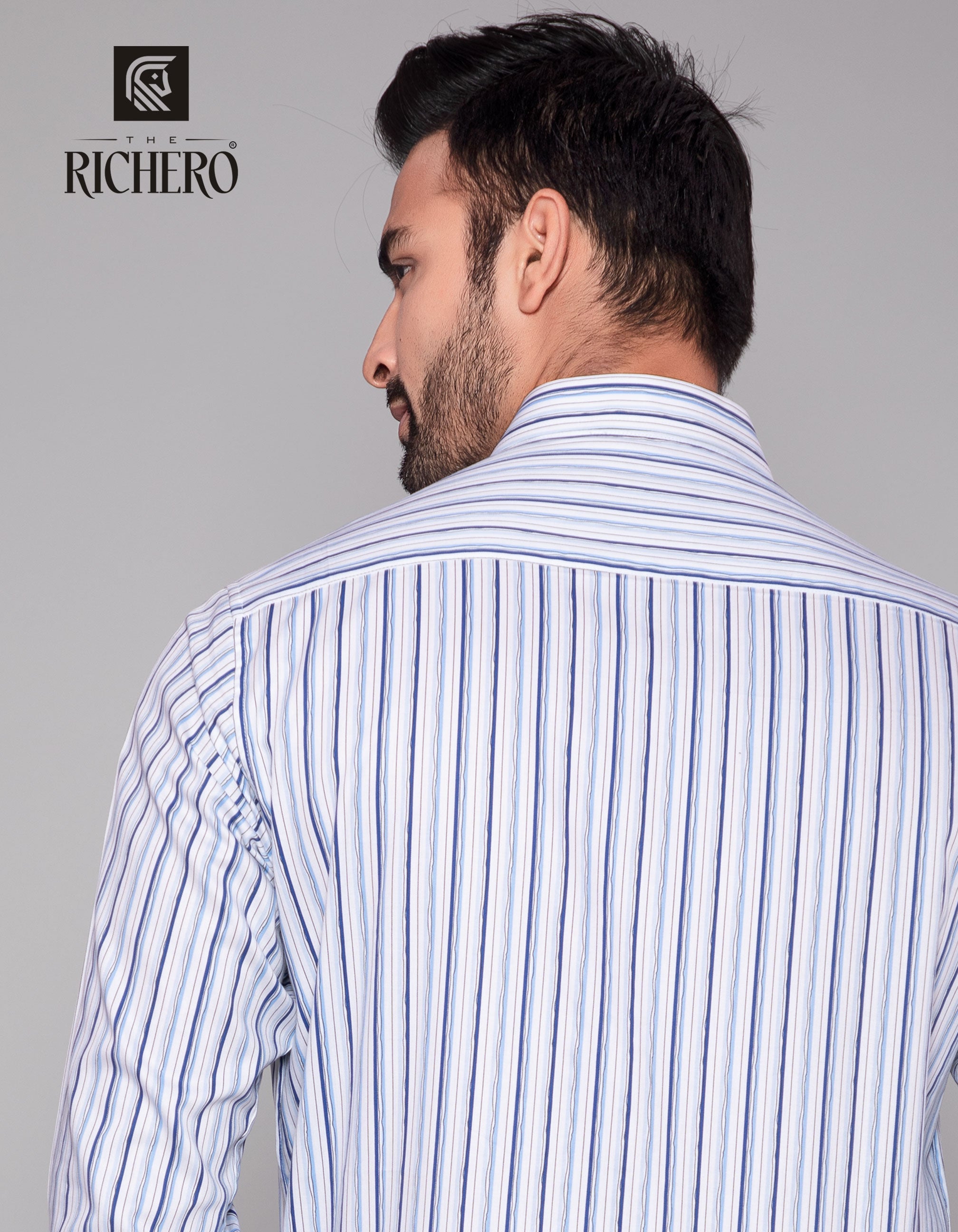 White and blue stripes lining shirt