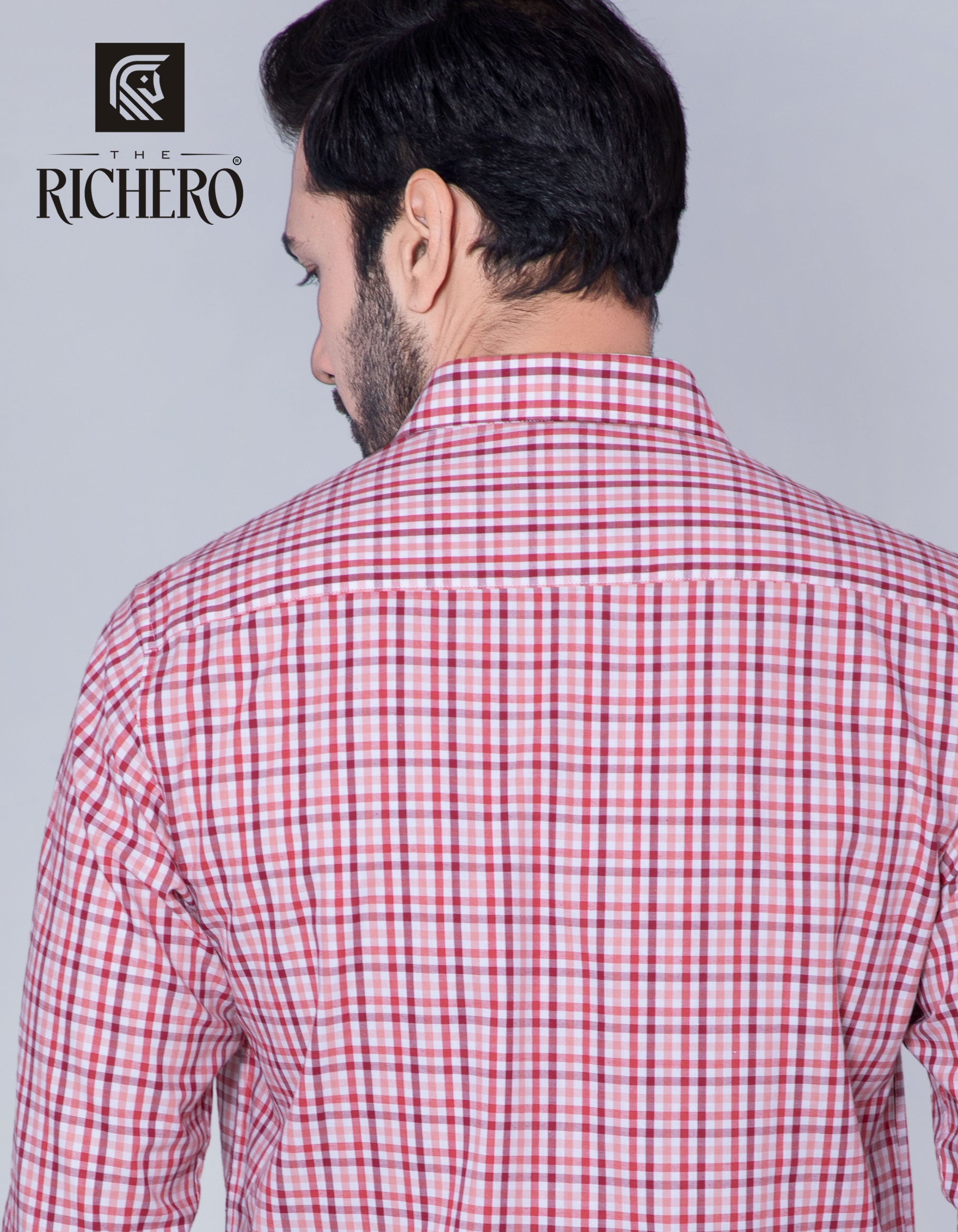 Micro checks marron with white box formal shirt