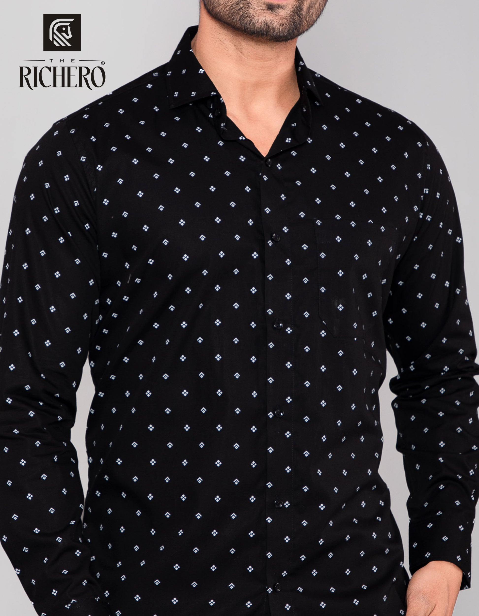 Black printed dotted casual wear shirt