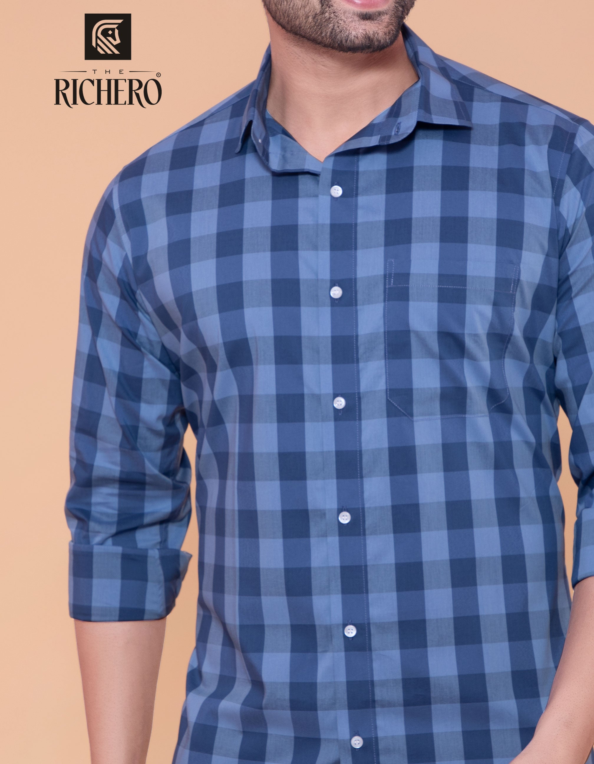 Aqua and blue checks casual wear shirt