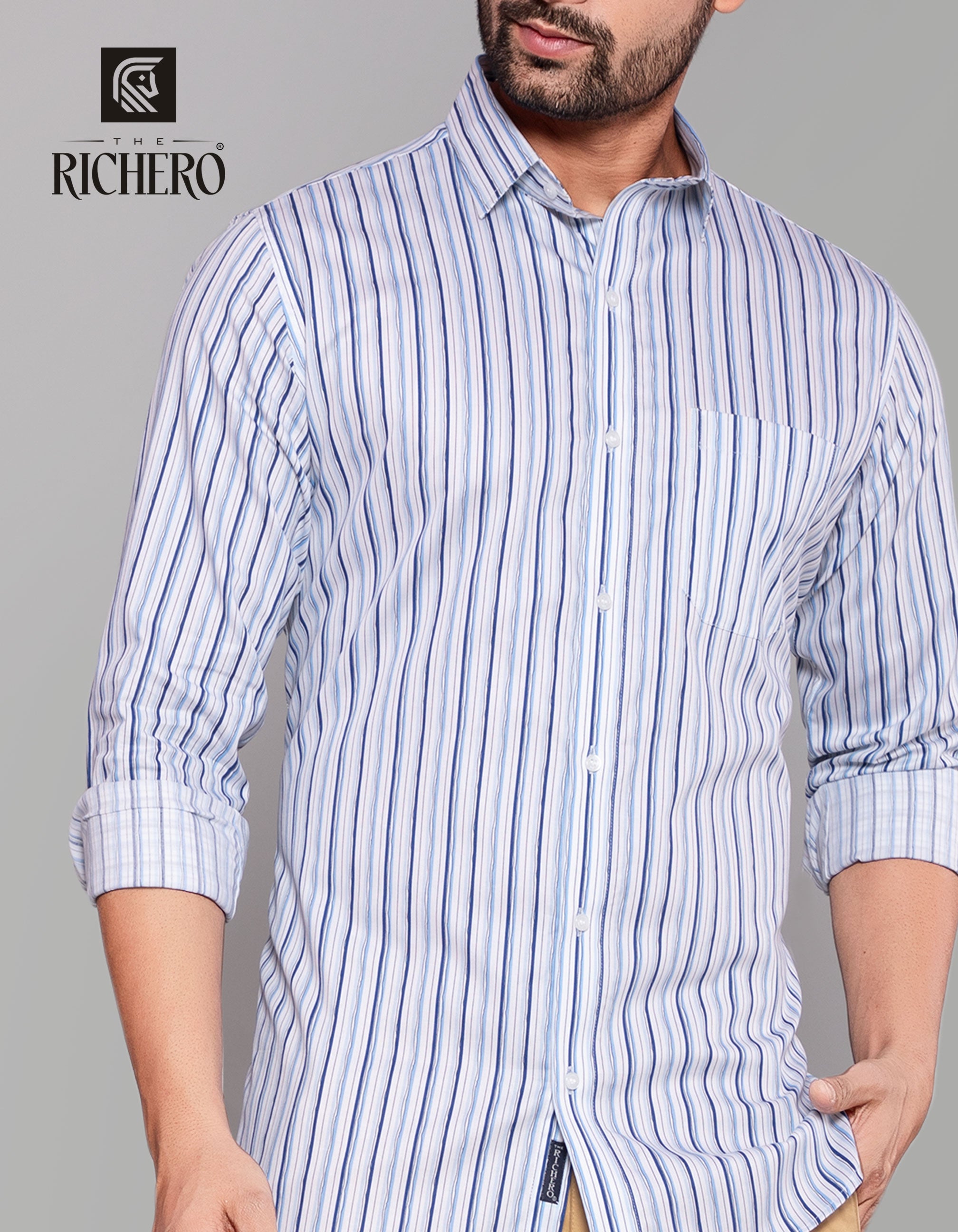 White and blue stripes lining shirt