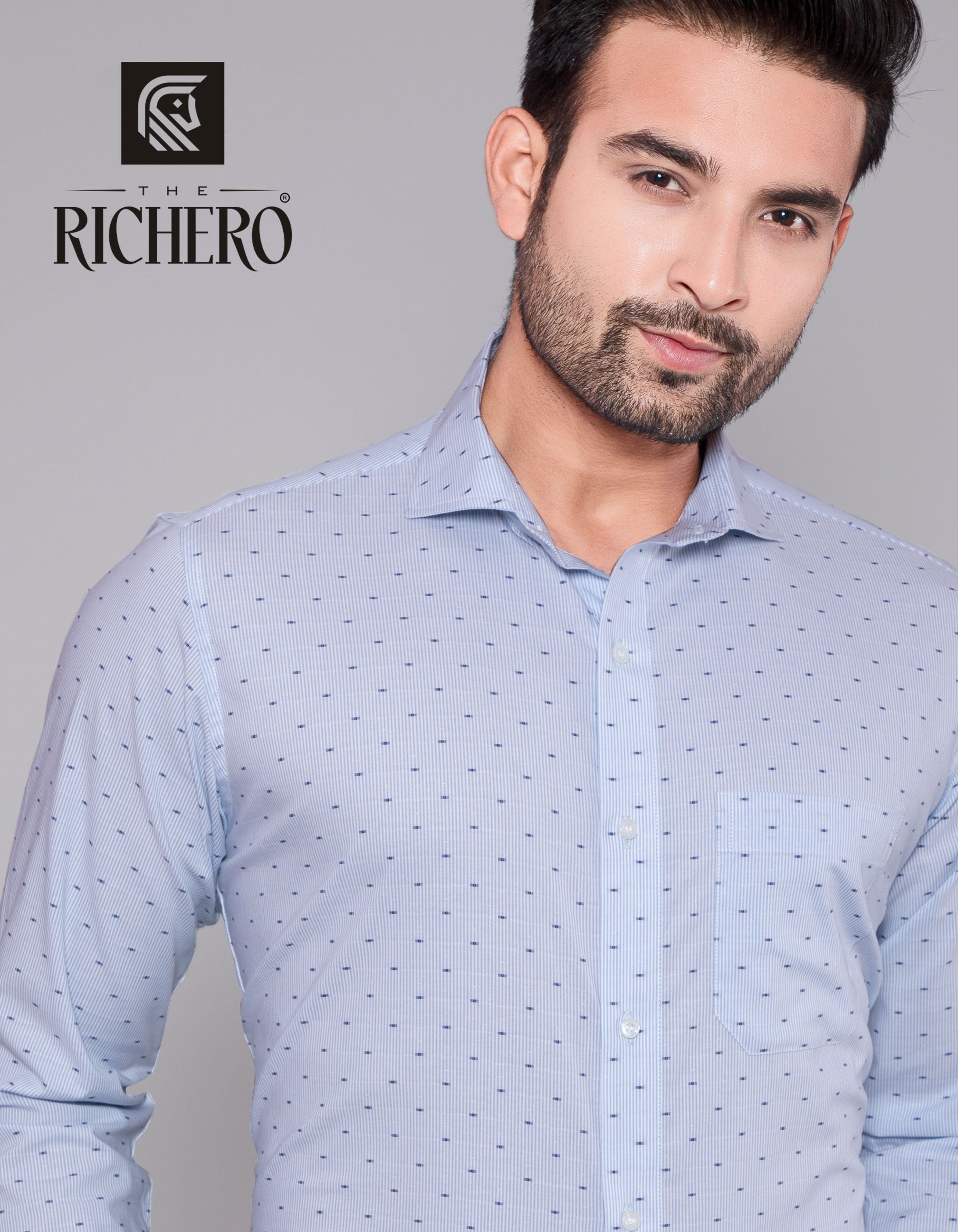 Sky blue dotted office wear shirt