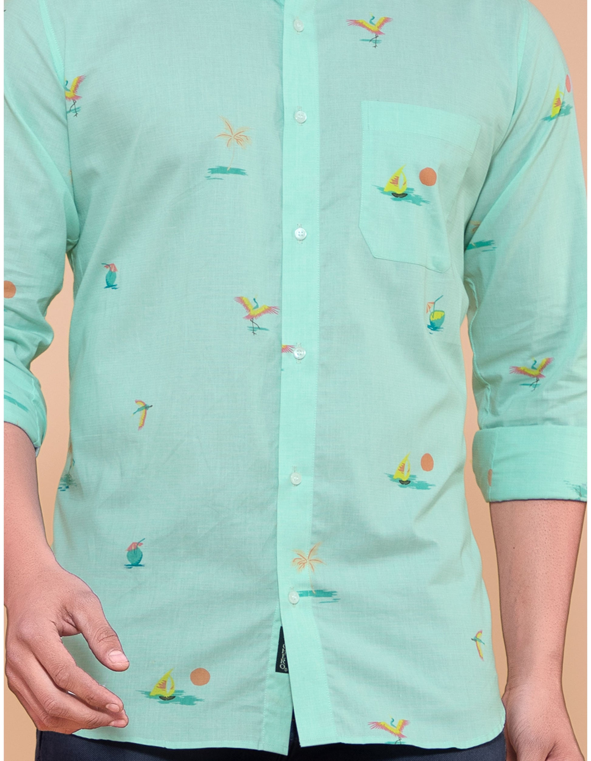 Summer printed aqua blue casual shirt