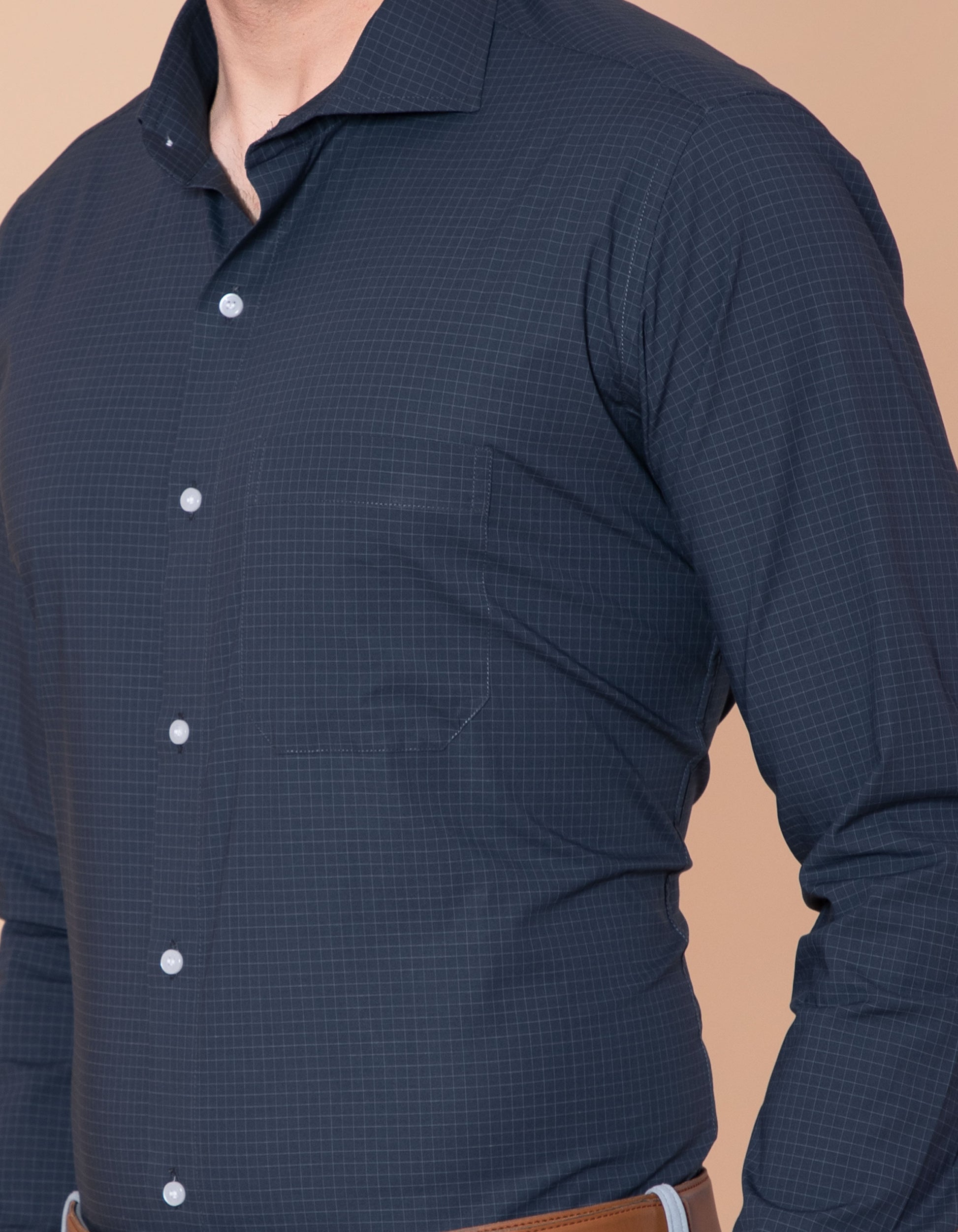 Steel grey color checks formal shirt