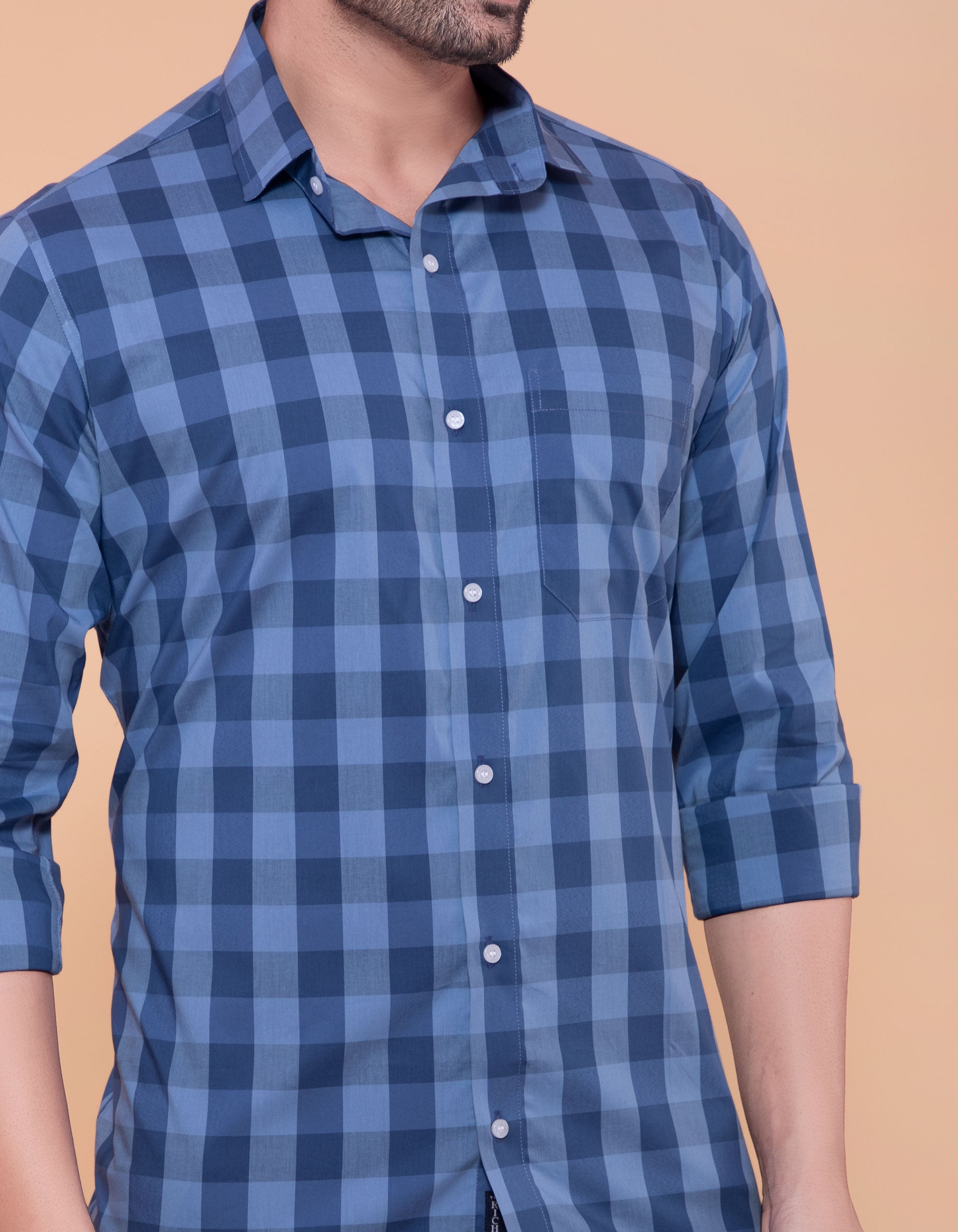 Aqua and blue checks casual wear shirt