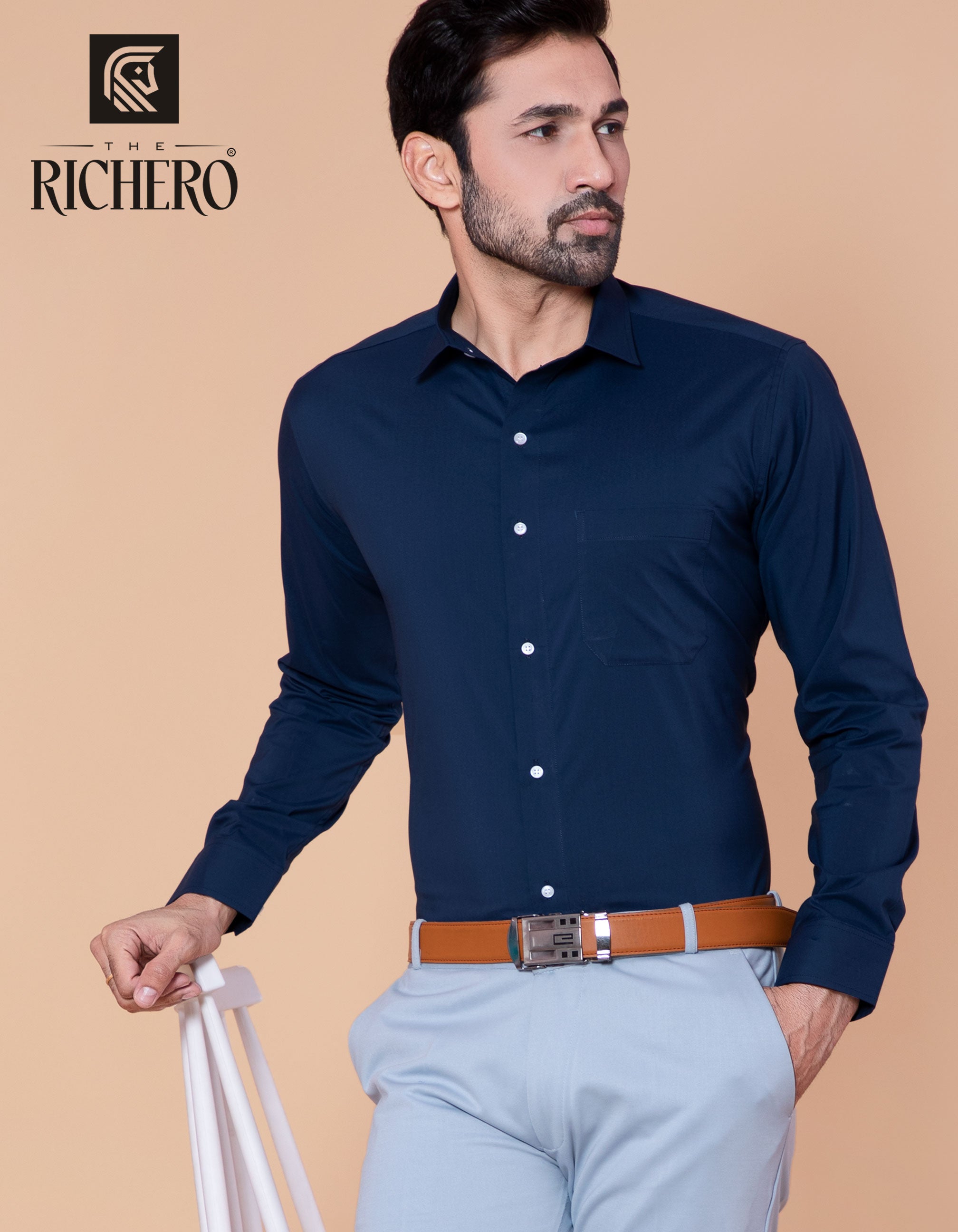 Navy blue classic collar shirt