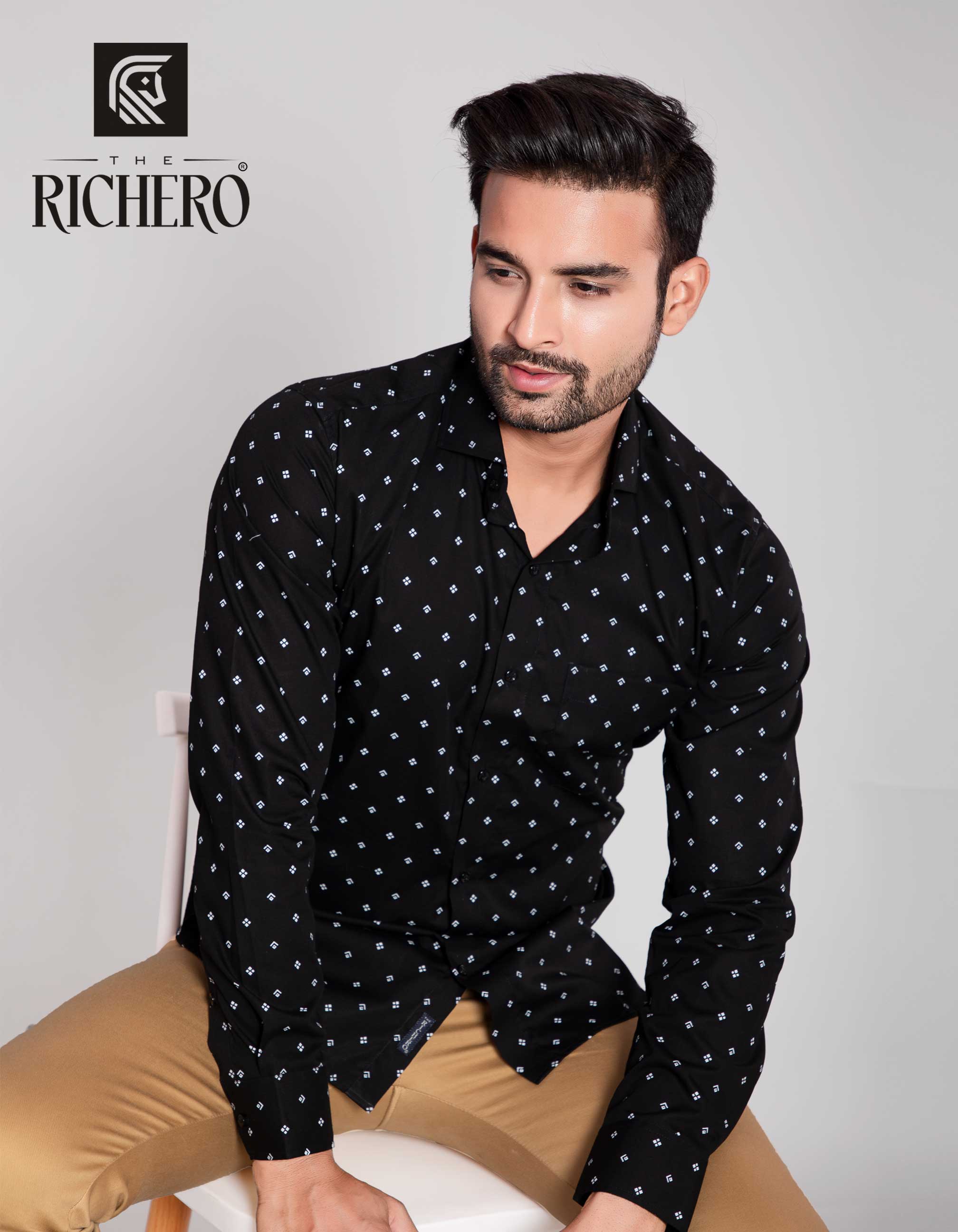 Black printed dotted casual wear shirt