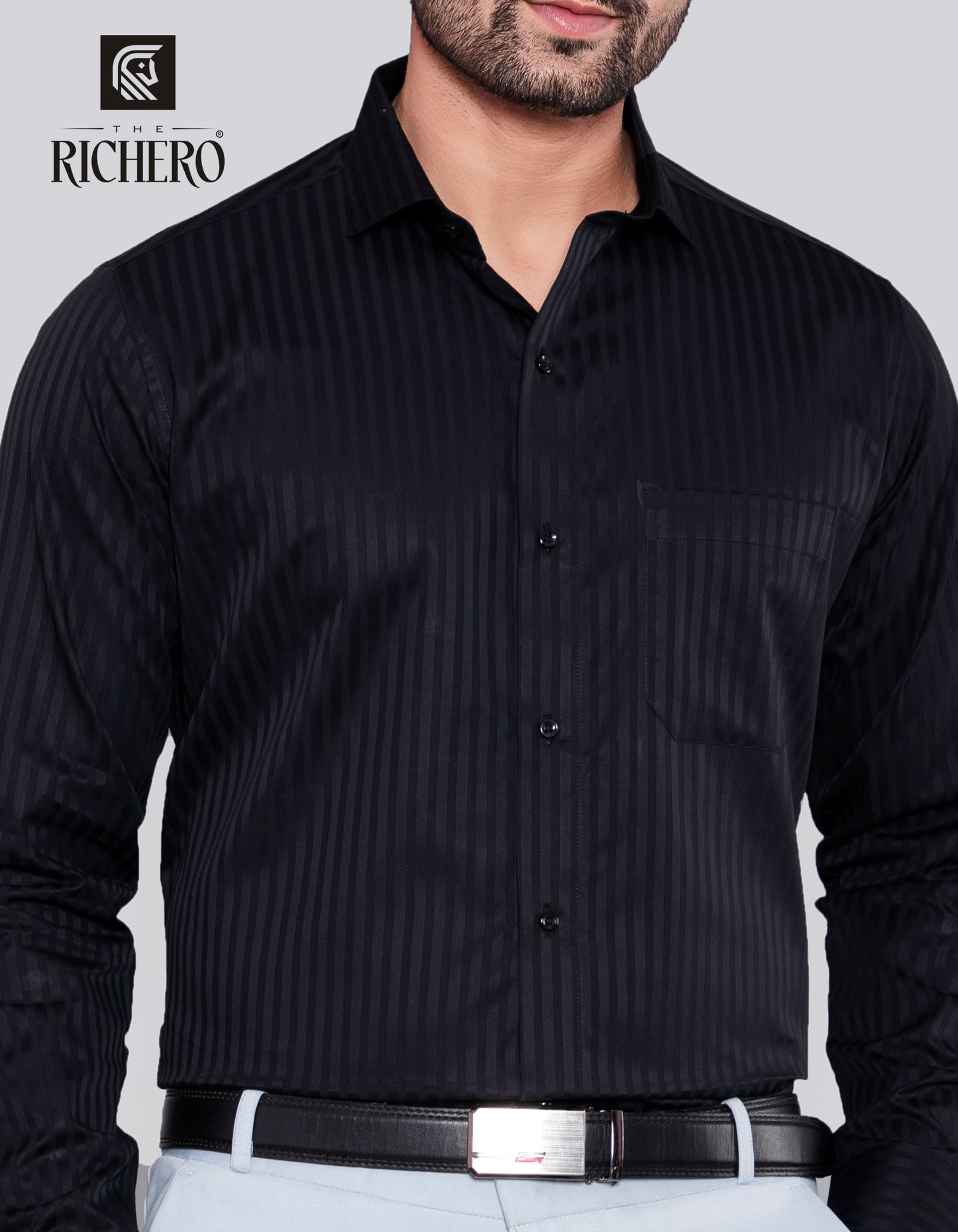 Plain black lining cotton Formal Shirt