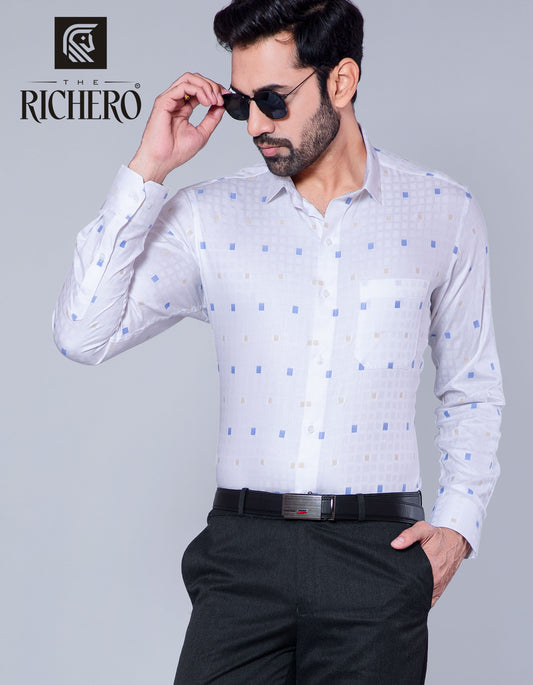 Rich white color box pattern shirt
