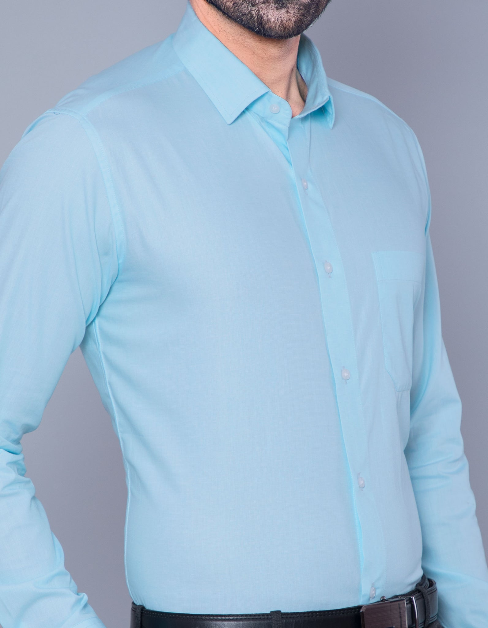 Aqua blue plain cotton office wear shirt